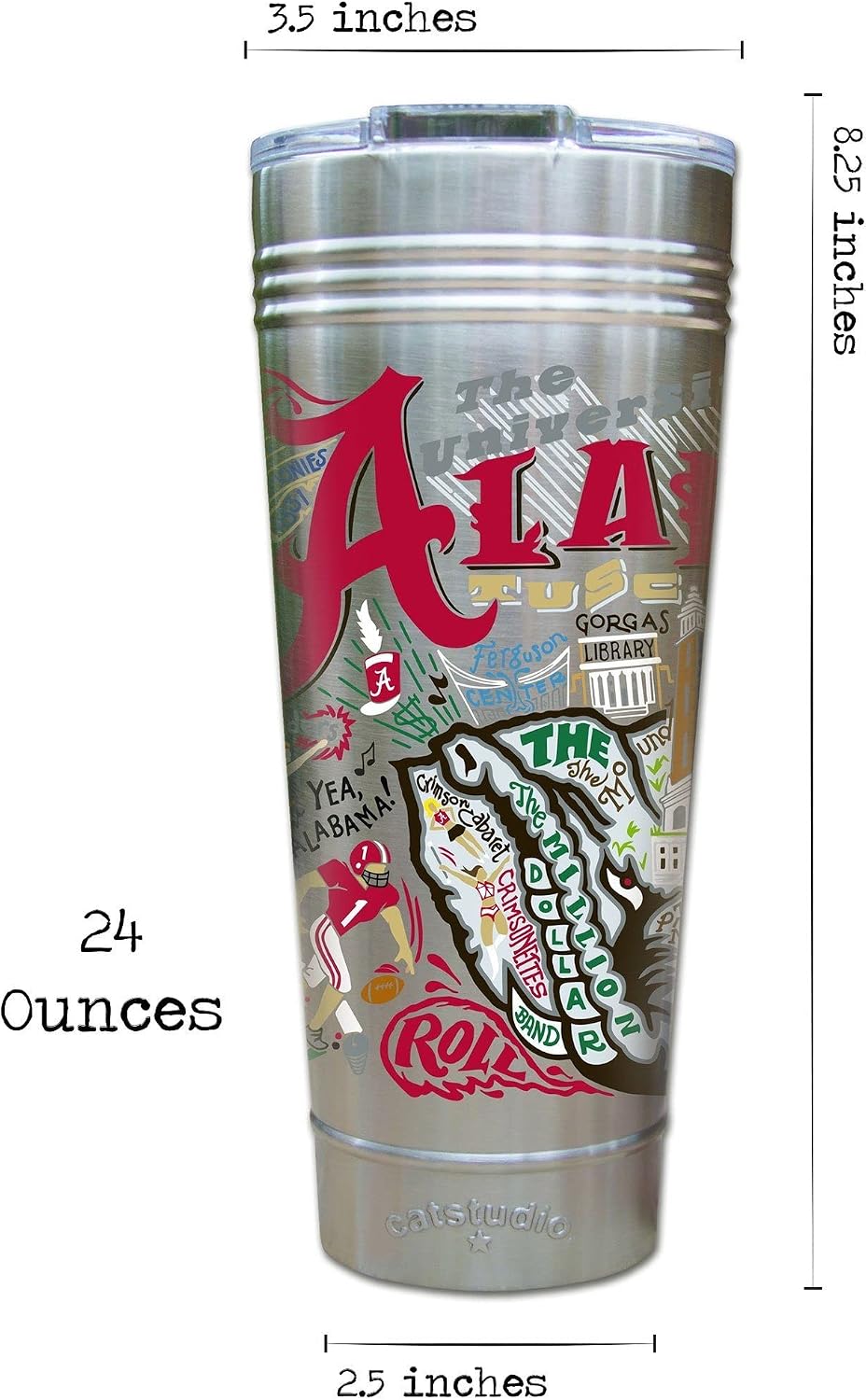 catstudio Alabama, University of Collegiate Thermal Tumbler | Triple Wall Insulation With Non Slip Bottom | Great College Travel Cup for Water, Coffee, Tea, or Smoothies