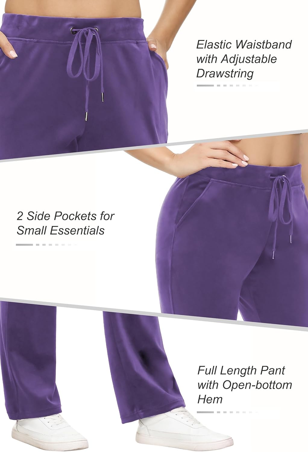 COZZIPLUS Women Velour Pant,Soft Velvet Sweatpant for Women, Straight Leg High Waist Velour Lounge Pant with Pockets - Image 6
