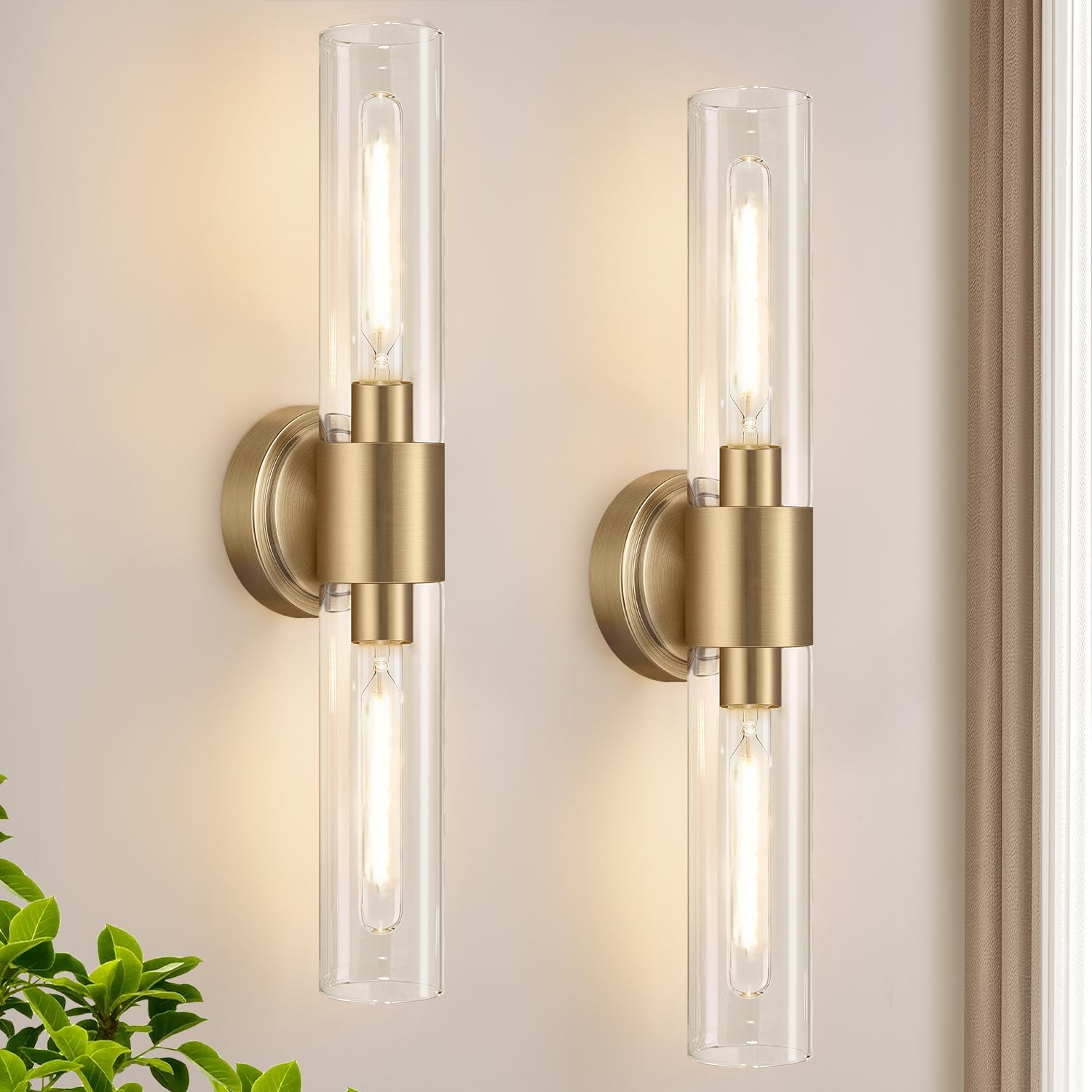Photo 1 of Meybiok Wall Sconces Set of 2, Brass and Clear Glass