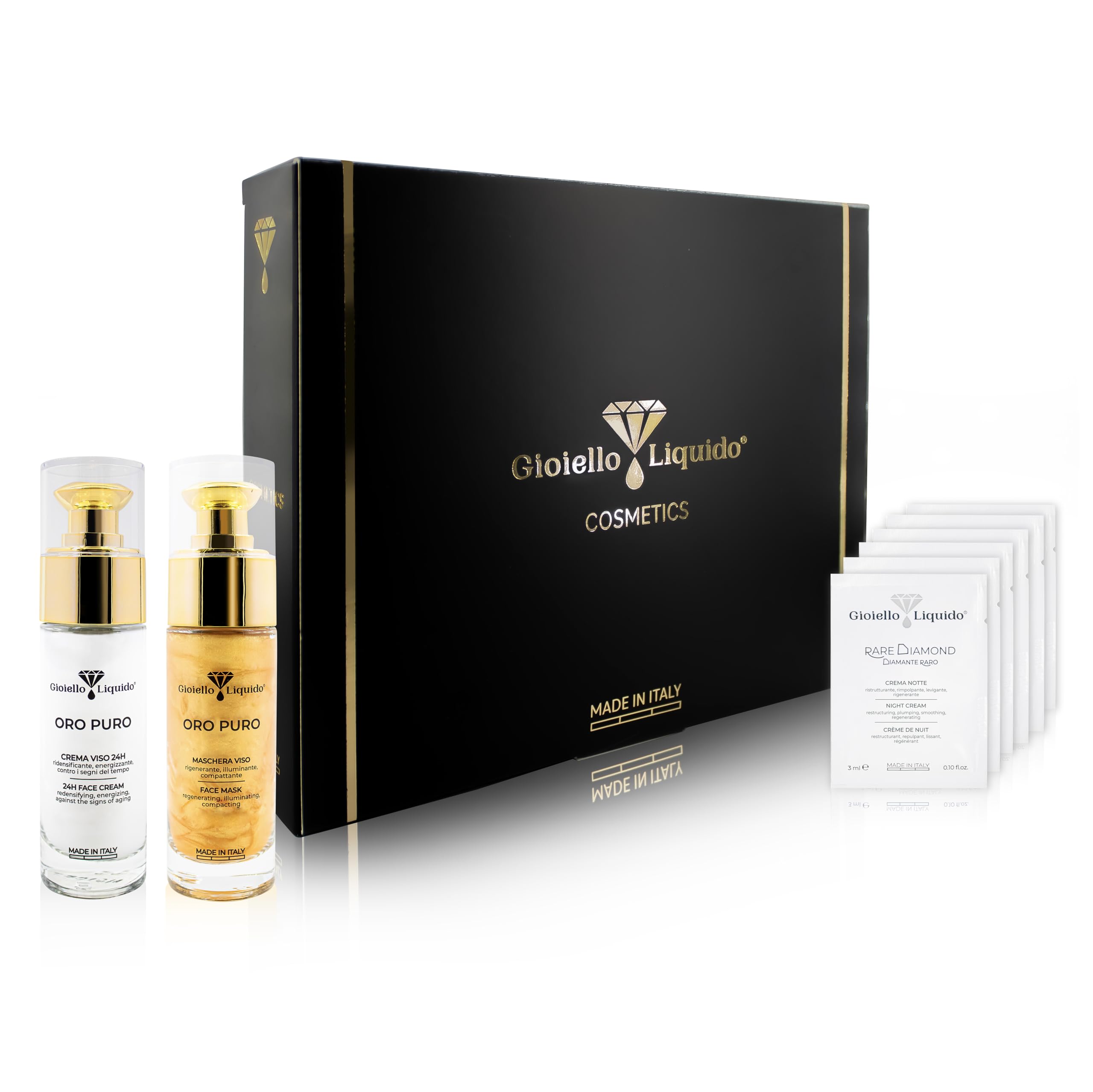 Set mit Aufhellung – Gesichtscreme mit Kolloidalem Gold, X50 Antiaging + Gesichtsmaske mit kolloidalem Gold und Hyaluronsäure – kostenlose Proben – Muttertag, Geburtstag, Abschlussfeier