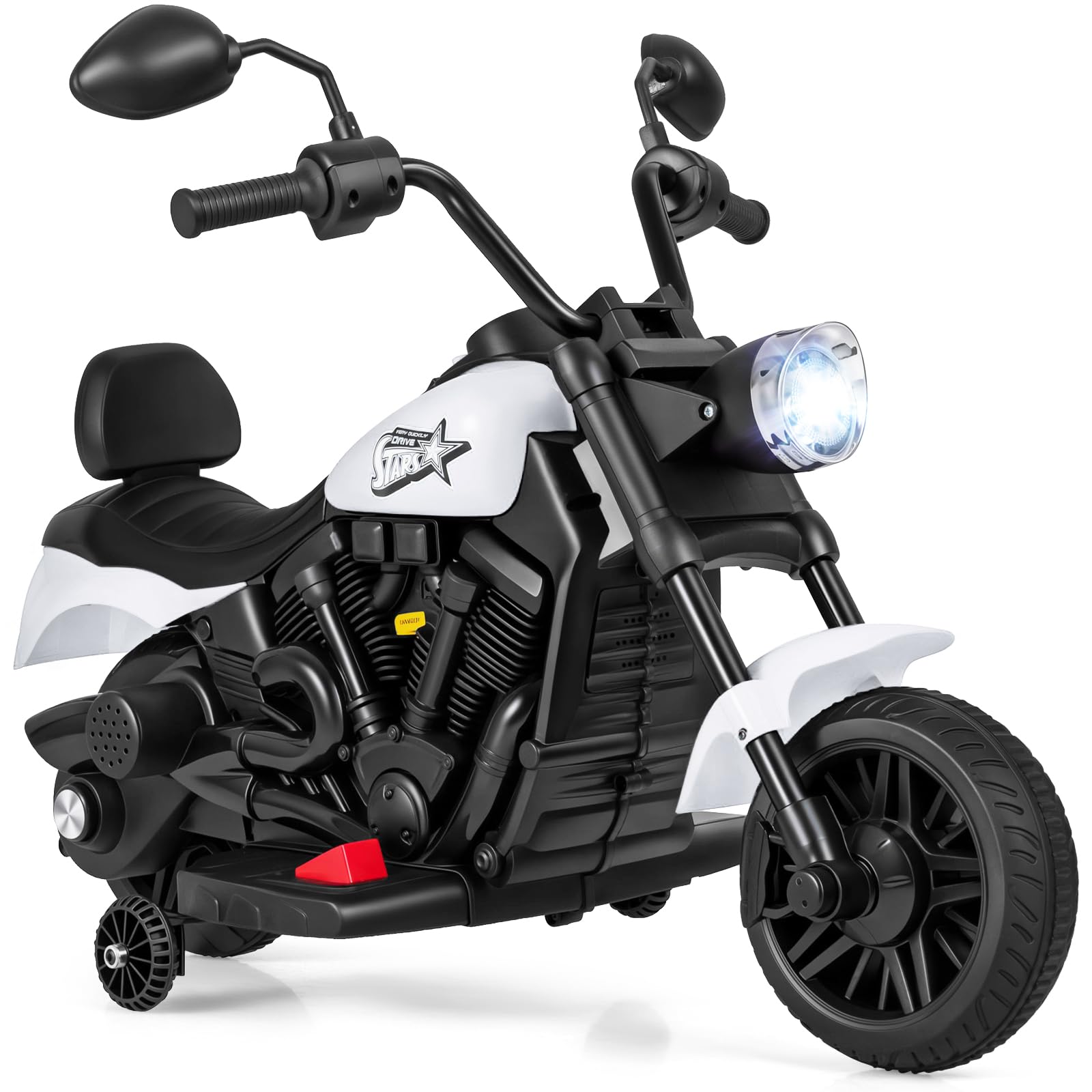 COSTWAY 6 V Kinder Motorrad Elektro, Kindermotorrad mit Scheinwerfer, Rückspiegel & 2 Stützrädern, Elektromotorrad mit Musik & Licht, 2,4 km/h, Elektrofahrzeug für Kinder ab 18 Monaten (Weiß)