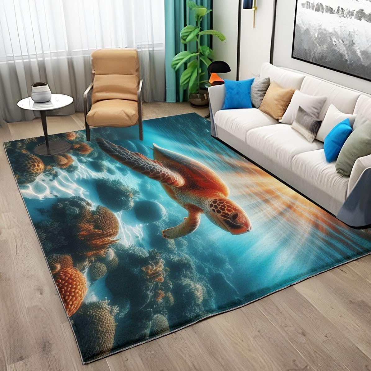 3D Printed Floor Soft Flannel Mat Carpetmarine Animals Sea Turtle Area Rug Non Slip For Living Room Bedroom Kids Room 160 X 230 Cm / 62.99" X 90.55" - Polyester Soft Touch Easy Clean With Ru -0B0X5O4
