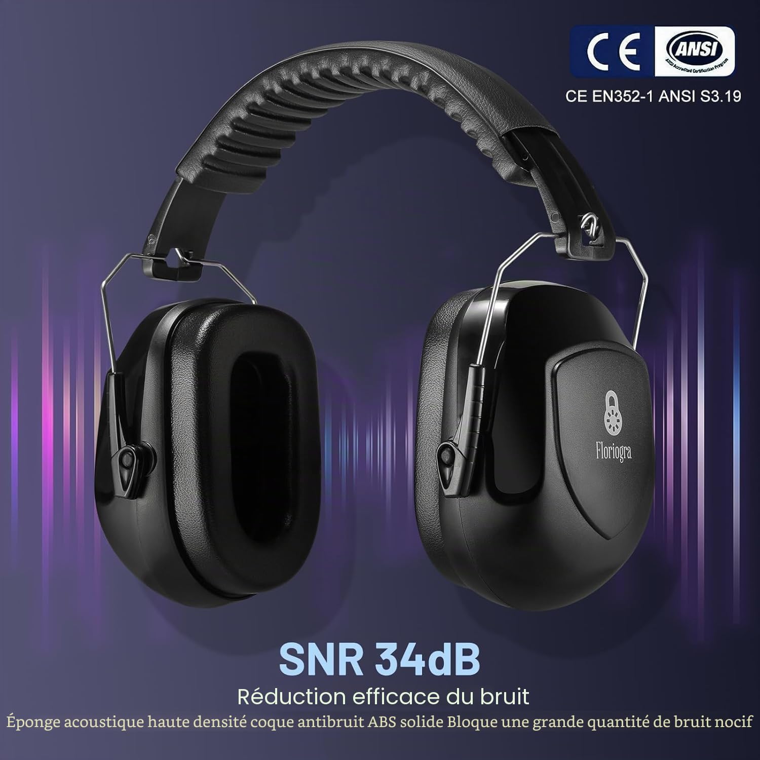 Floriogra 2 Paquets Casque Anti Bruit Adulte, 31dB Certifié CE, Protection Auditive pour Travail, Autisme, Bricolage, Tonte, Chantier, Tir, Casque Sensoriel, Réduction de Bruit Professionnelle