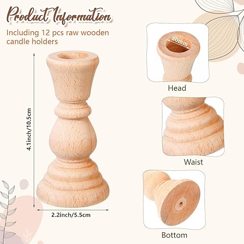 Miniatura 3 de Nitial 12 portavelas de madera clásicos sin terminar, pequeños candelabros de madera sin terminar, para manualidades, decoración de regalo de