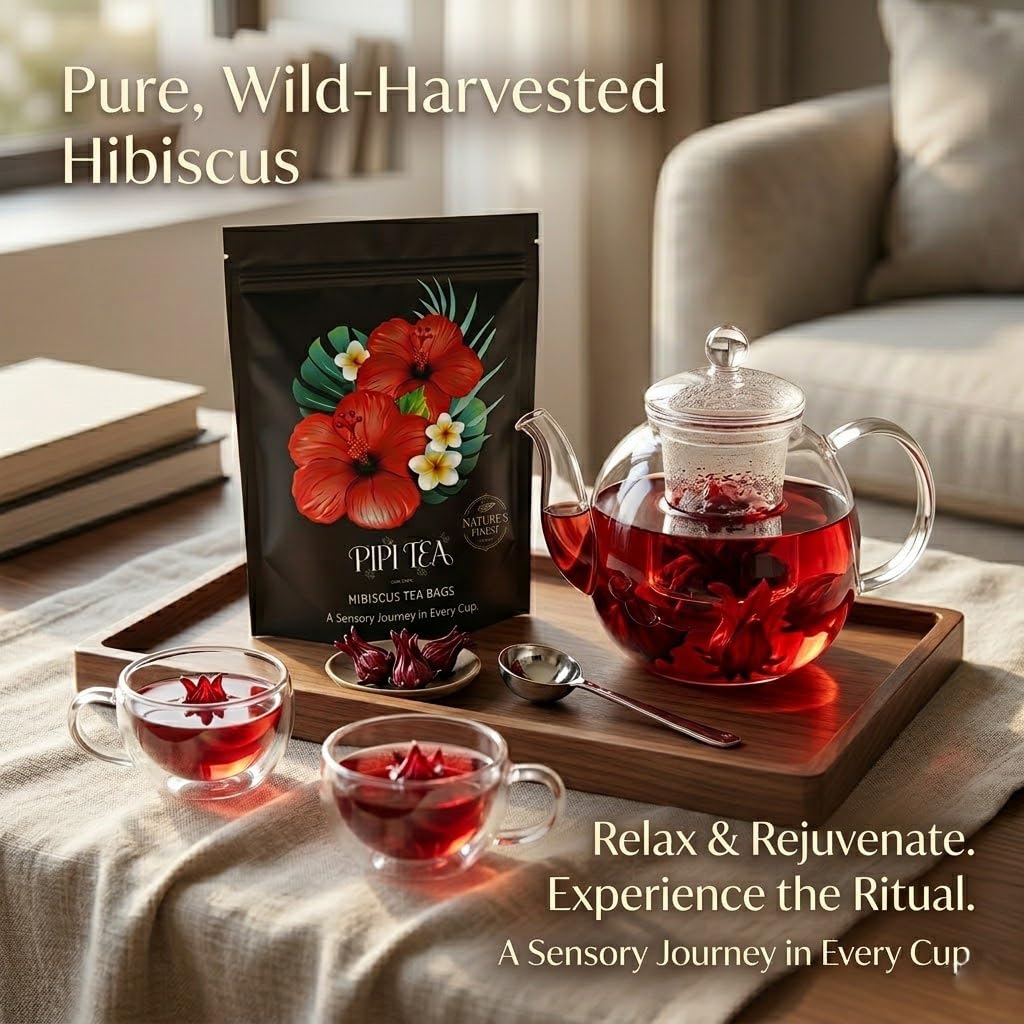 Hibiscus Tea, Pipi Organic Hibiscus Tea Bags - 30 Count Individually Wrapped,100% Natural Organic Hibiscus Tea Bags Caffeine-Free, Non-GMO Herbal Tea - Rich Sweet-Tart Flavor for Hot & Iced Tea
