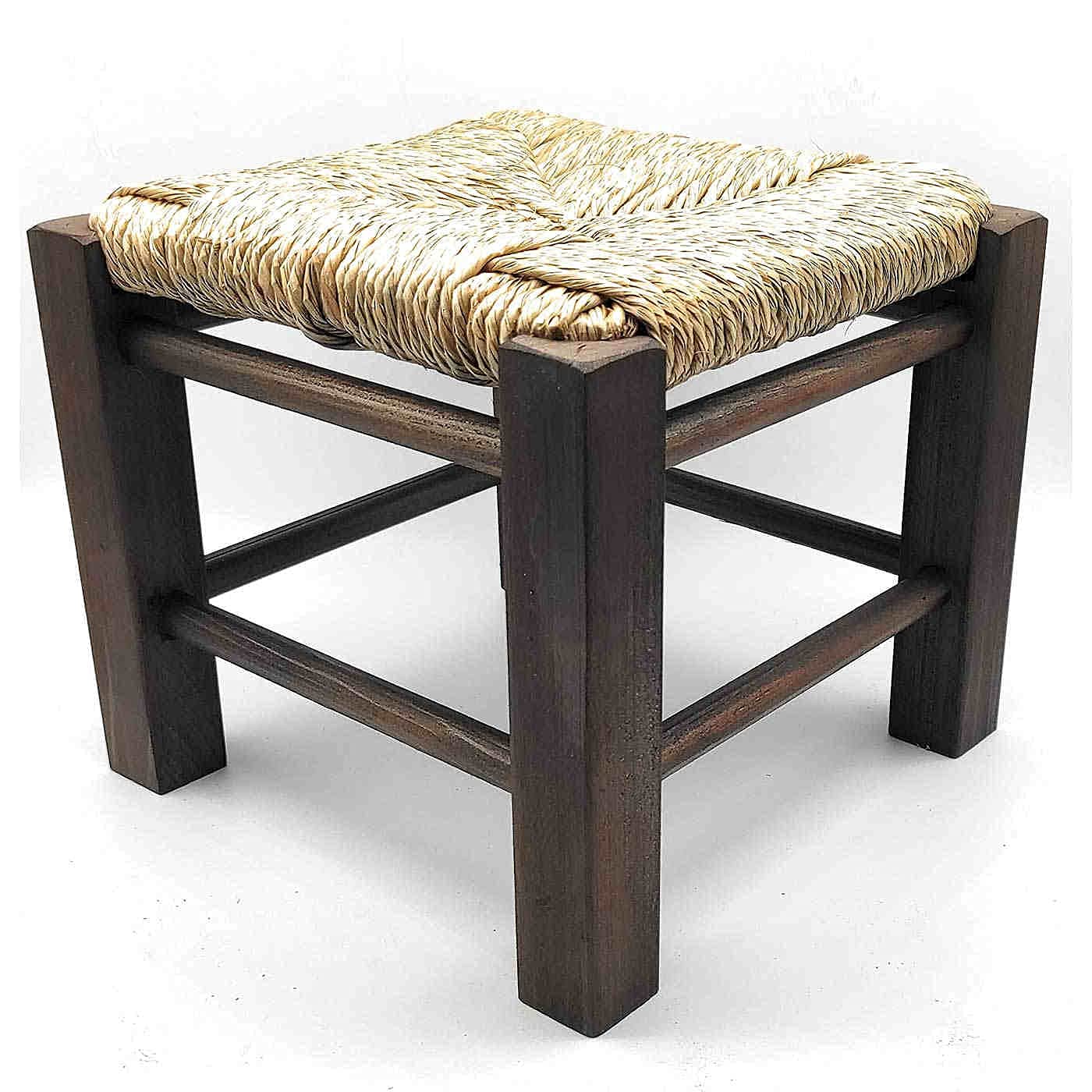 Taburete clásico Infantil de Madera 21 x 23,7 x 23,5 cm, Asiento de Rafia. Banqueta Pintada para niños, guarderías, hogar (Marrón Oscuro)