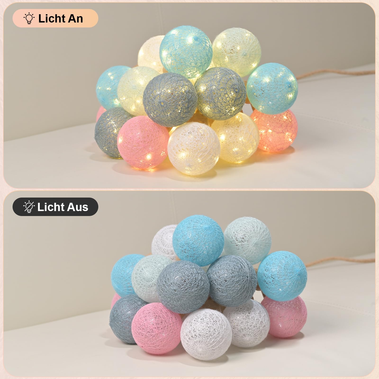 Ciskotu 8 m 16 catene luminose in cotone (Macaron)
