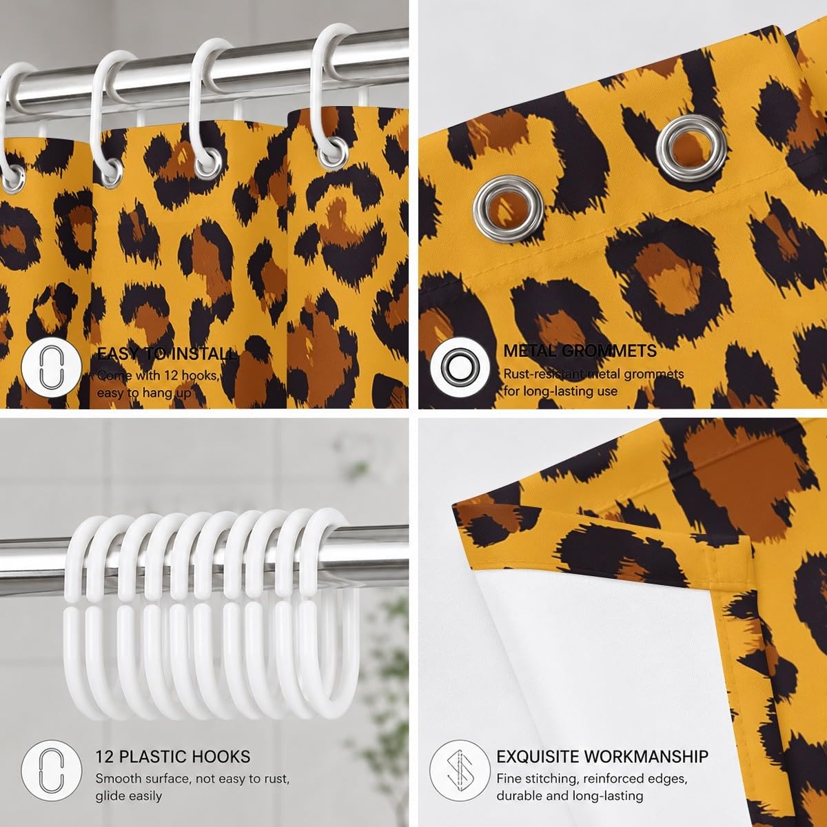 Generico Tenda Doccia 240x200 cm Marrone Impermeabile per Vasca da Bagno | Tenda Doccia Antimuffa Fantasia Classica Con Stampa Leopardata Poliestere, Lavabile, Asciugatura Rapida, Facile da Pulire