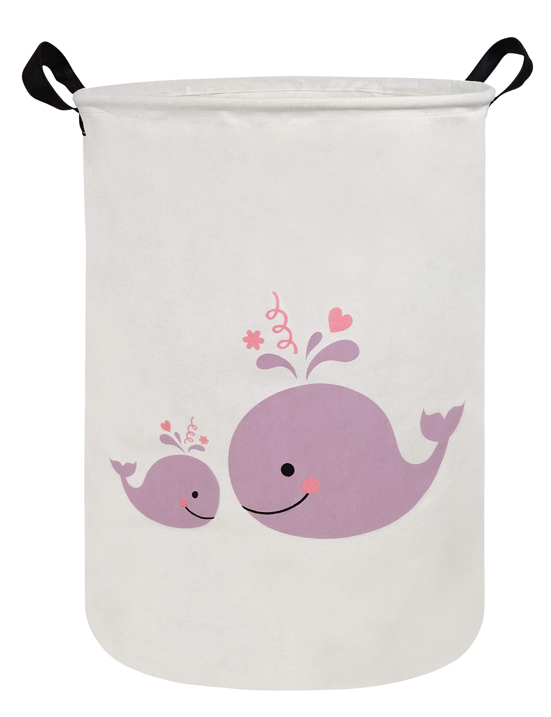 NRMEI Round Storage Basket Laundry Basket Foldable Waterproof Coating Nursery Hamper for Living Room Bedroom and Clothes Toys(Round Purple Whale) 19.7H*15.7D inches