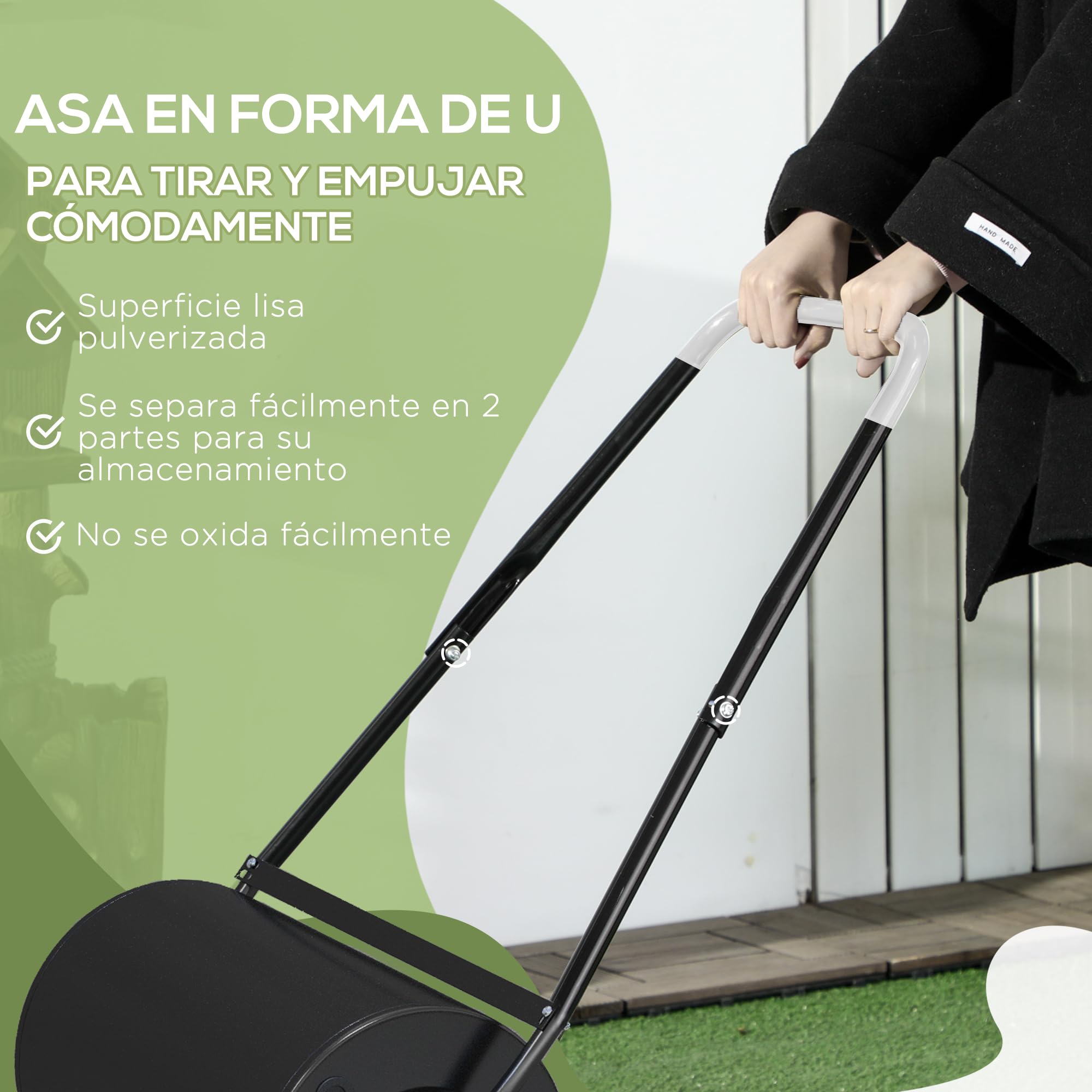 DURHAND Rodillo de Césped de Jardín Apisonadora de Césped de Acero 38L Llena de Agua o Arena Medida de Rodillo Φ50x32cm Asa Desmontable