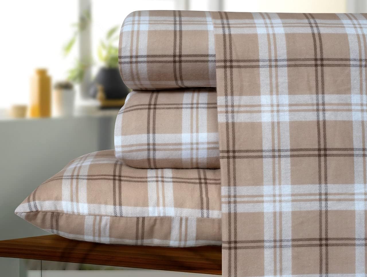 Bliss Casa 4 Piece 100% Cotton Flannel Sheet Set Twin - High GSM Deep Pockets, Warm Breathable Flannel Sheet Set. Flannel Bed Set Includes 1 Flat Sheet, 1 Fitted Sheet & 1 Pillowcase (Richmond) : Home & Kitchen