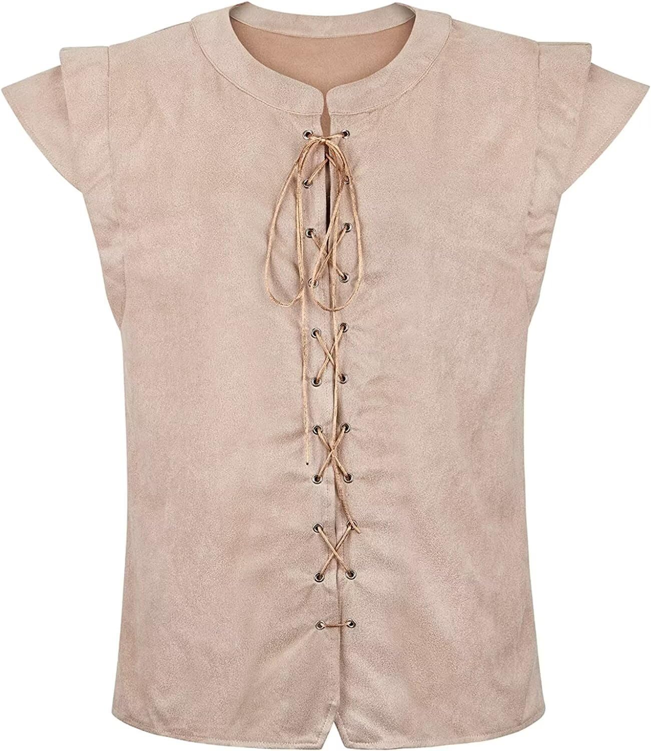 Viking Costume Men Medieval Vest Pirate Lace-Up Renaissance Waistcoat Gothic Steampunk Retro Victorian Halloween Beige S