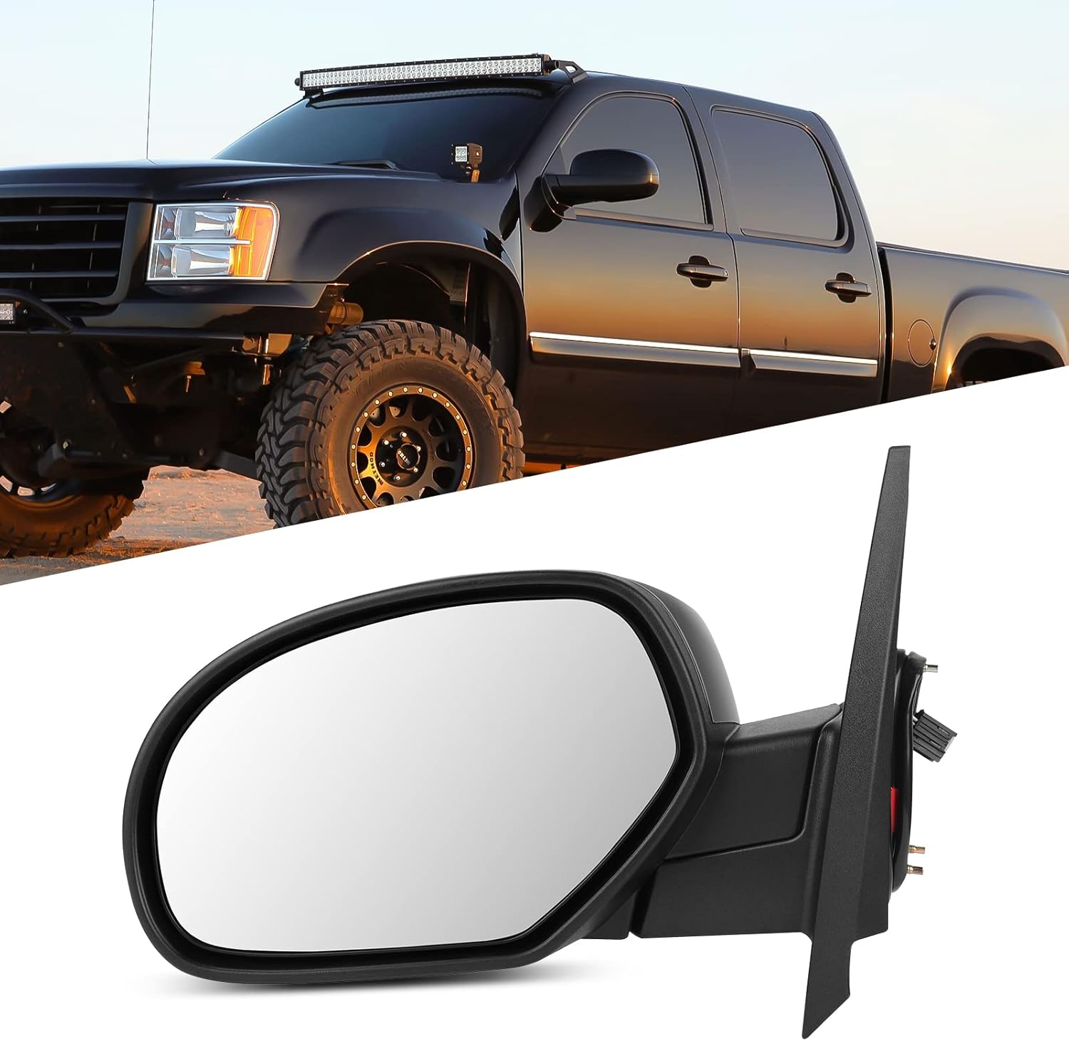 Driver Side Mirror Replacement Fits for 2007-2013 For Chevy Avalanche Silverado Suburban Tahoe For GMC Sierra Yukon Manual Folding, Heating Power Smooth Black