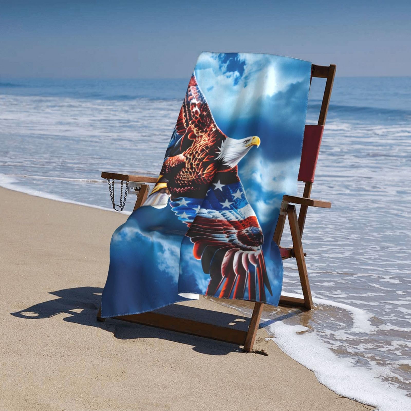 Cromcu American Flag Beach Towel - Super Soft Microfiber, 32x52 Inches, Quick Dry & Sand Resistant