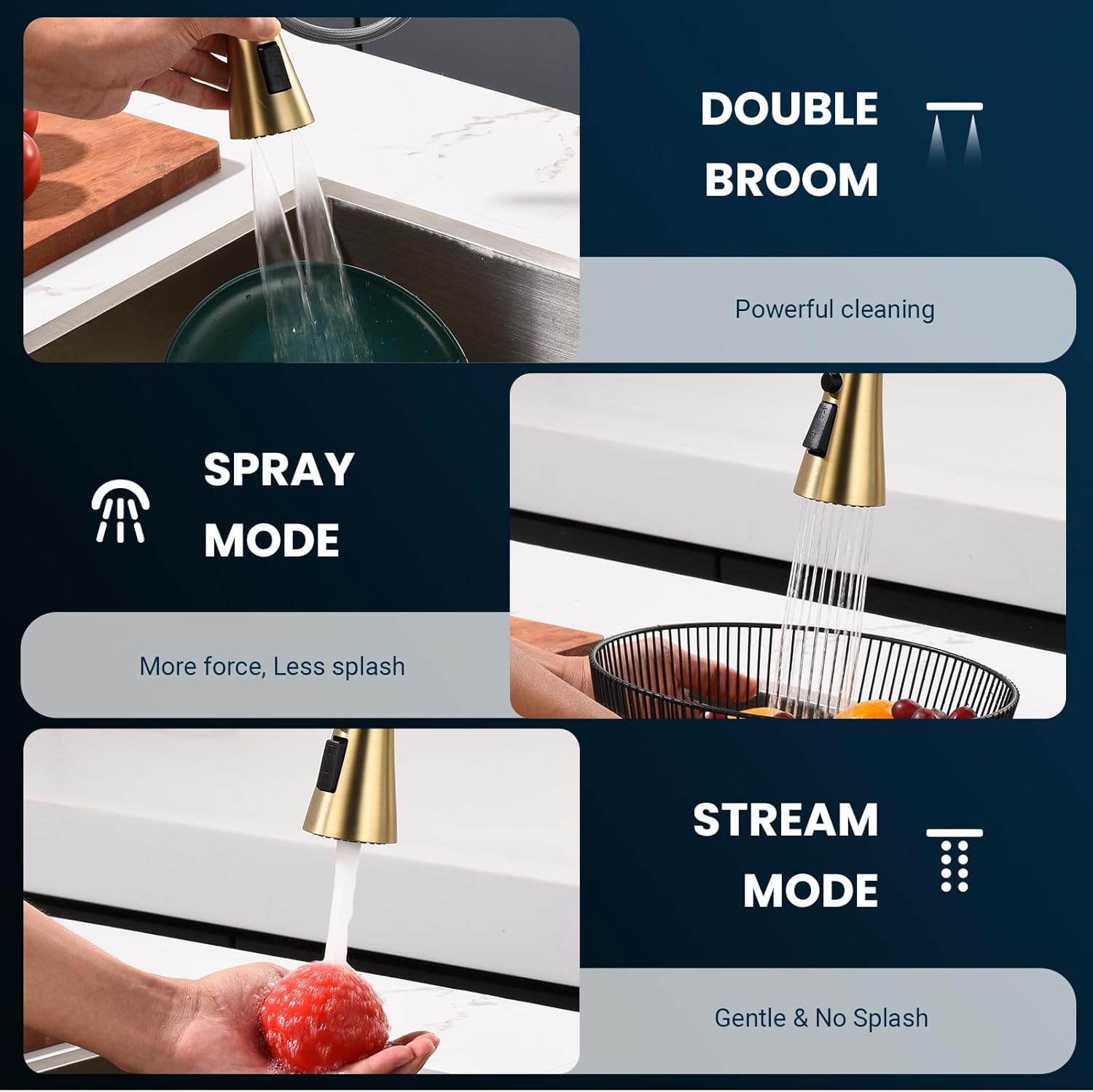 Touchless Kitchen Faucet with Pull-Down Sprayer, Kitchen Sink Faucet Brushed Gold Faucets with Soap Dispensor, Single Handle Hands-Free Sensor Suitable for 1 to 4 Hole Sink, Stainless Steel