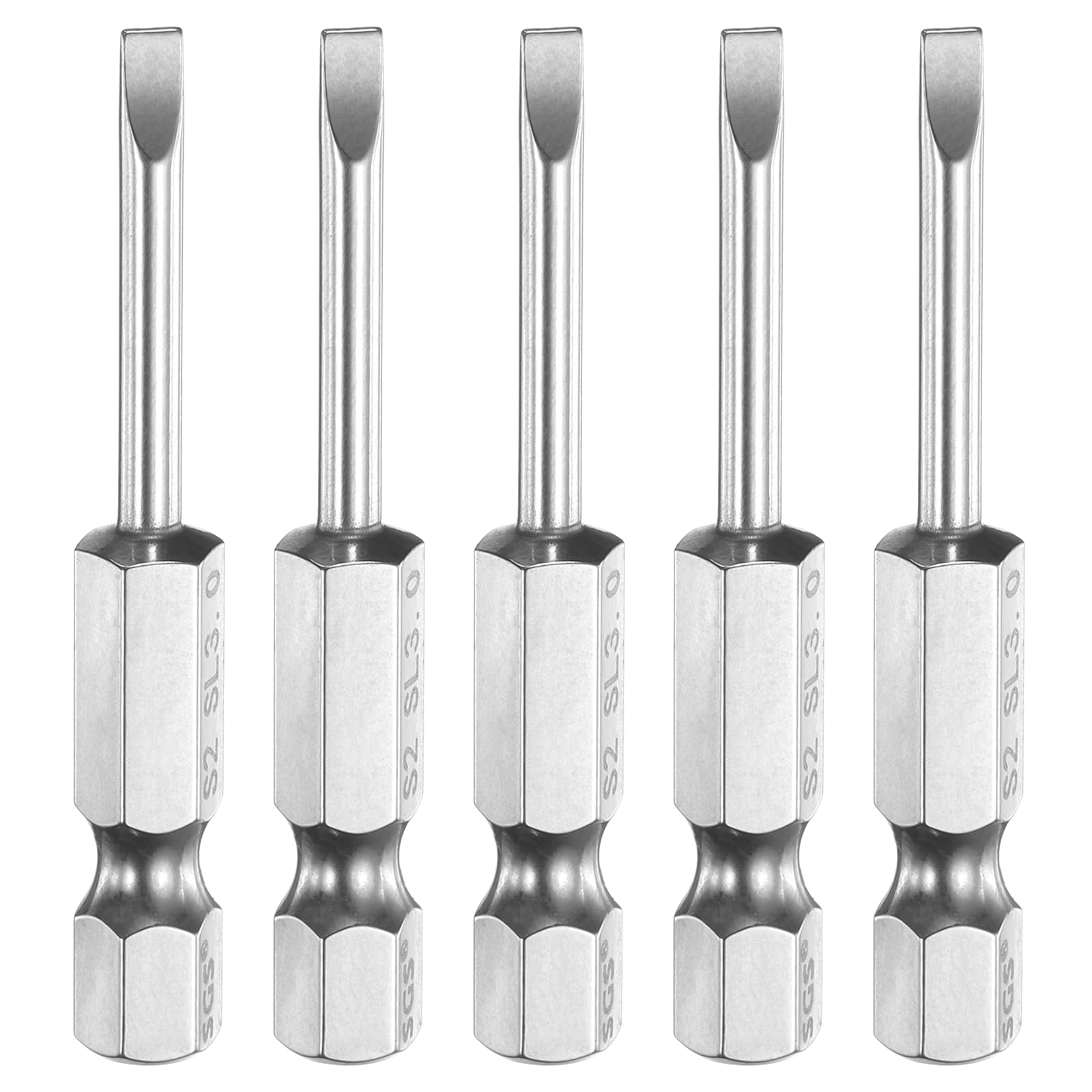 HARFINGTON 5pcs SL3 Slotted Screwdriver Bits 3mm Slotted Tip 1/4" Hex Shank 50mm (2") Long Magnetic Flat Head S2 Steel Screw Driver Drill Bits