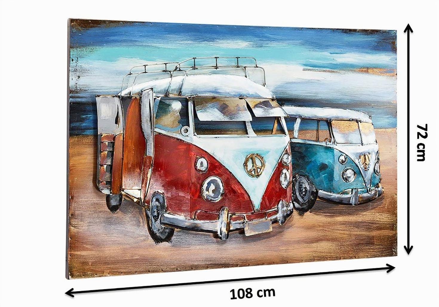 Kobolo Wandbild Wanddeko Metallbild 3D-Bild VW BULLY 2-108x72 cm