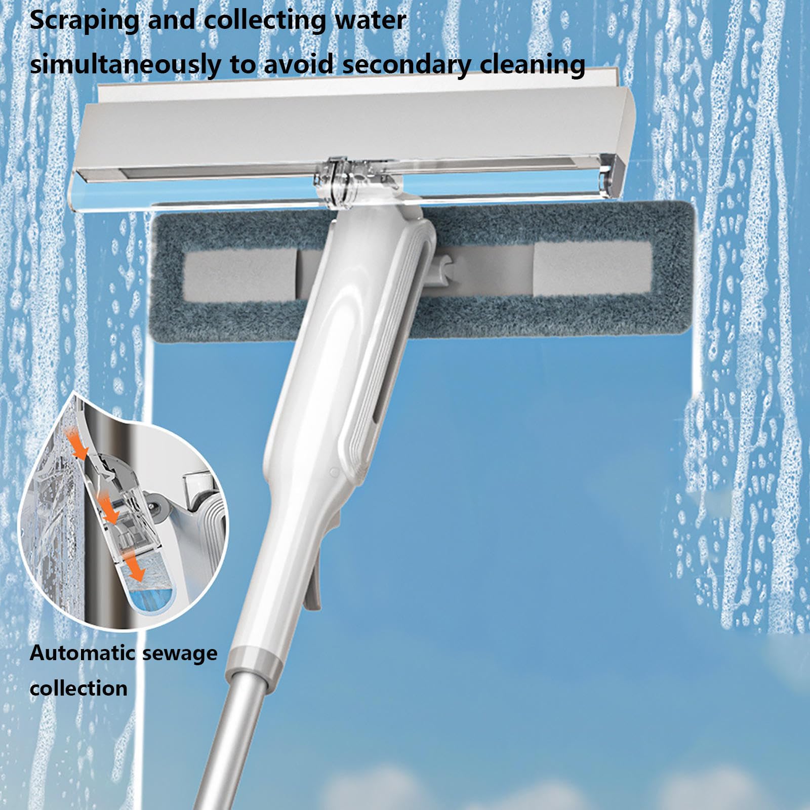 4 en 1 Spray Limpiador De Cristales con Colector De Aguas Residuales Y 3 Paños Microfibra, Limpiador De Cristales con Varilla De Extensión para Ventanas Altas Interior/Exterior