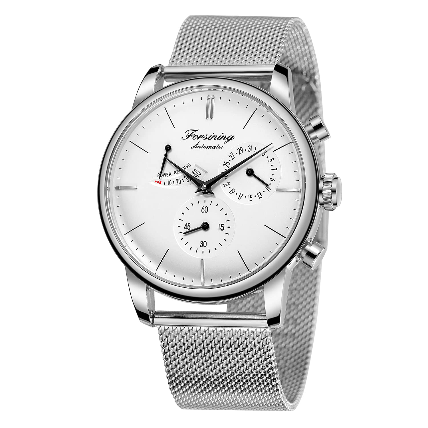 Herren-Armbanduhr Automatisch Mechanisch Analog, Seagull-Uhrwerk Automatische Datumsanzeige Gangreserve-Anzeige Edelstahlband Business-Armbanduhr