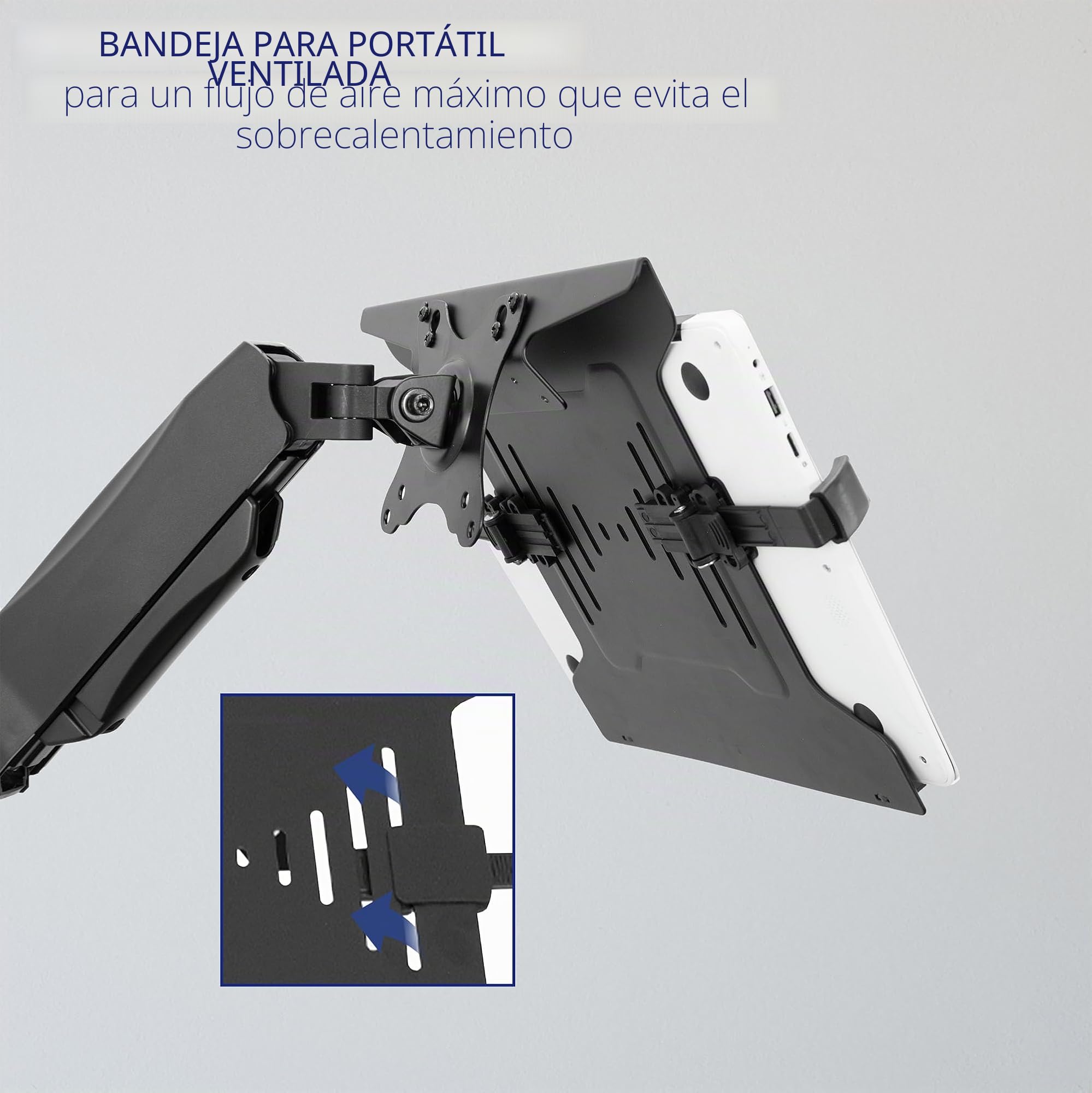 Vivo Mount-V001GL - Soporte de Pared para portátil con Brazo extendido neumático Ajustable en Altura, Bandeja articulada de Movimiento Completo, se Adapta a Pantallas de 10 a 15.6 Pulgadas, Negro,