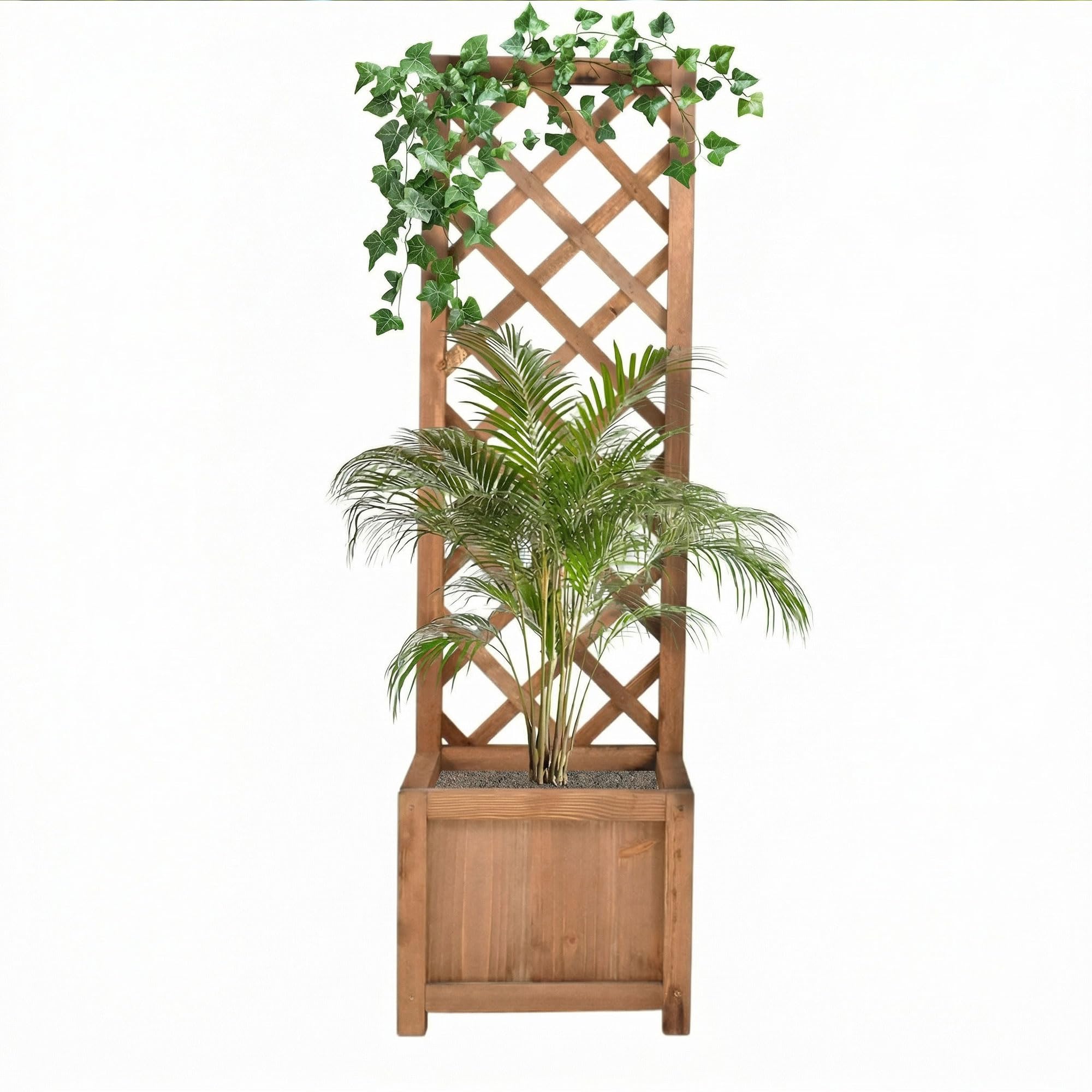 FRANKYSTAR Rosy - Fioriera da Esterno Giardino con Grigliato 35x120x30 cm per Piante Rampicanti in Legno di Cedro Impregnato Ebony