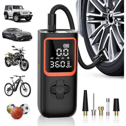 Portable Air Compressor - 6000mAh & 150PSI Electric Inflator for Car Tires with Pressure Gauge and LED Light, 2 x Faster Inflation Inflator Wheels Car