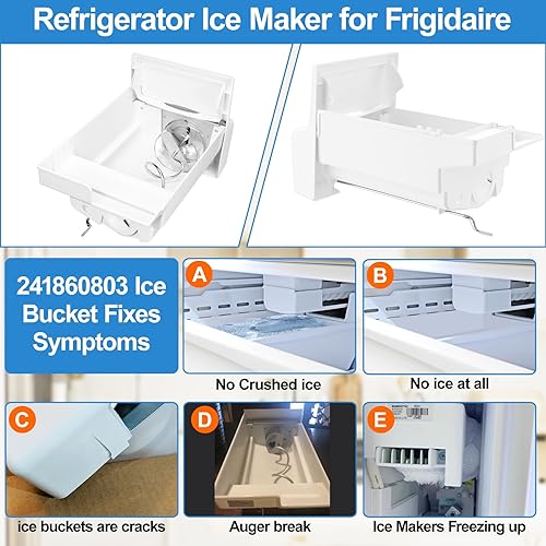 Miniatura 7 de Cubo de hielo para refrigerador 241860803 actualizado compatible con Frigidaire Ice Maker Reemplazo de contenedor de hielo Asamblea de barrena