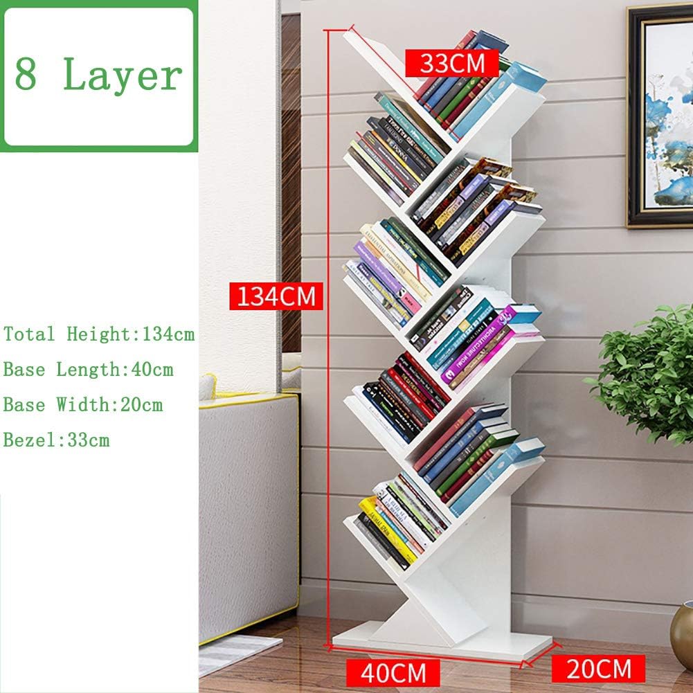 WAYERTY 8 Shelf Wooden Tree Storage Bookcase,Bookshelf Home Office Decor Display Holder Organizer Books Shelves for Books,Movies,and Cds White 40x20x134cm(16x8x53inch)