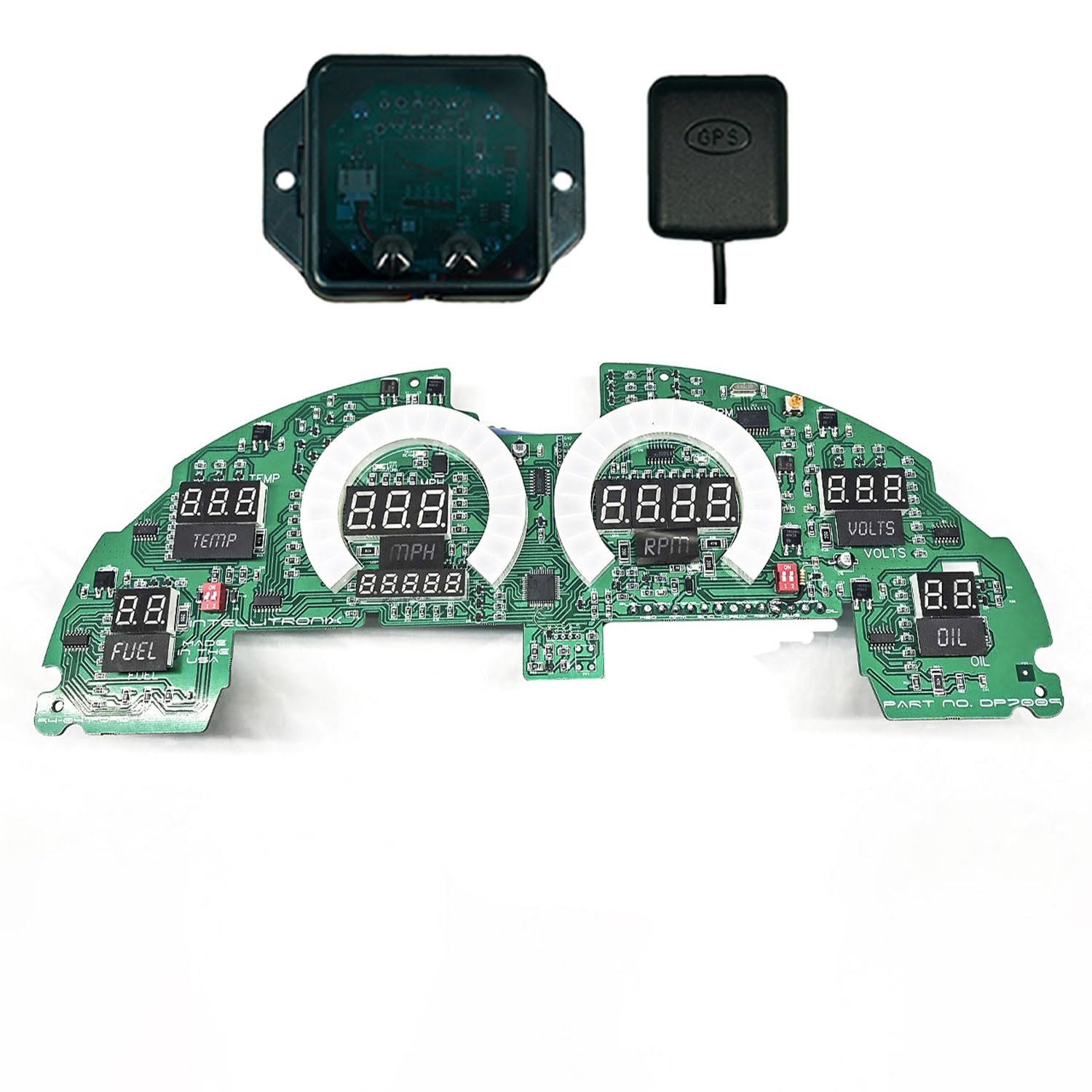 LED Digital Gauge Cluster Compatible with Ford Mustang 1994-2004 – Backlight, GPS Speed Sensor, Oil Pressure & Temp Senders, Dash Replacement, Direct Fit Upgrade (White)