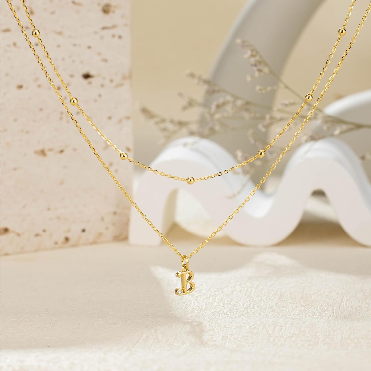 925 Sterling Silver Layered Initial Necklaces for Women 18K Gold Vermeil Letter A-Z Pendant Necklace Tiny Initial Layered Gold Plated Initial Necklace Jewelry Hypoallergenic