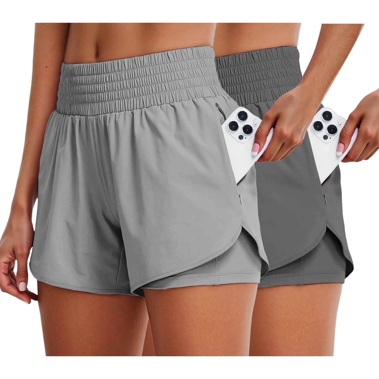 WWricotta Pantalones Cortos Yoga Cintura Alta Anchura con Forro Incorporado Transpirables Secado Rápido para Entrenamiento Gimnasio Usar General Mujer Tejido Elástico Cómodos Funcionales Bolsillo
