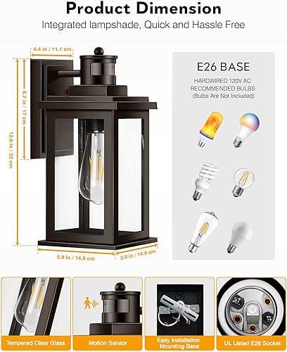 Miniatura 7 de VIANIS Luces exteriores para casa con sensor de movimiento, luces exteriores marrones del atardecer al amanecer para linterna, luces de porche de