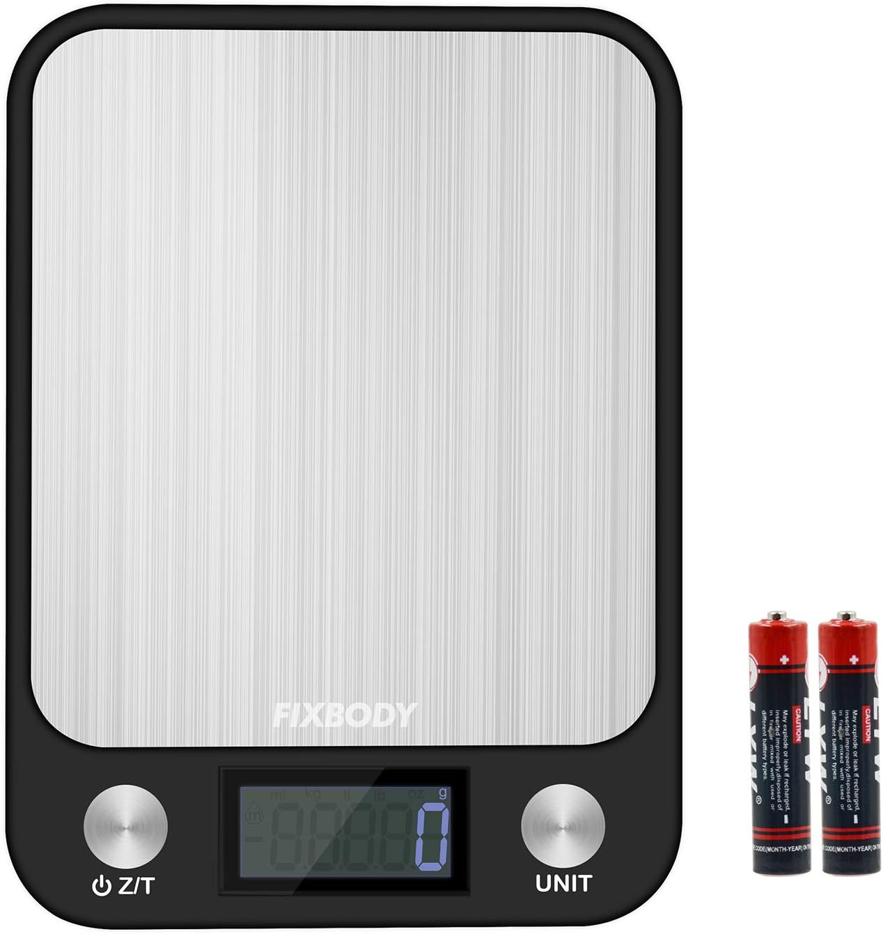 FIXBODY Digital Kitchen Scale, Electronic Food Scale, Touch Sensitive Button, Ultra Slim with Large LCD Display, Stainless Steel, 22lb/10kg (Batteries Included)