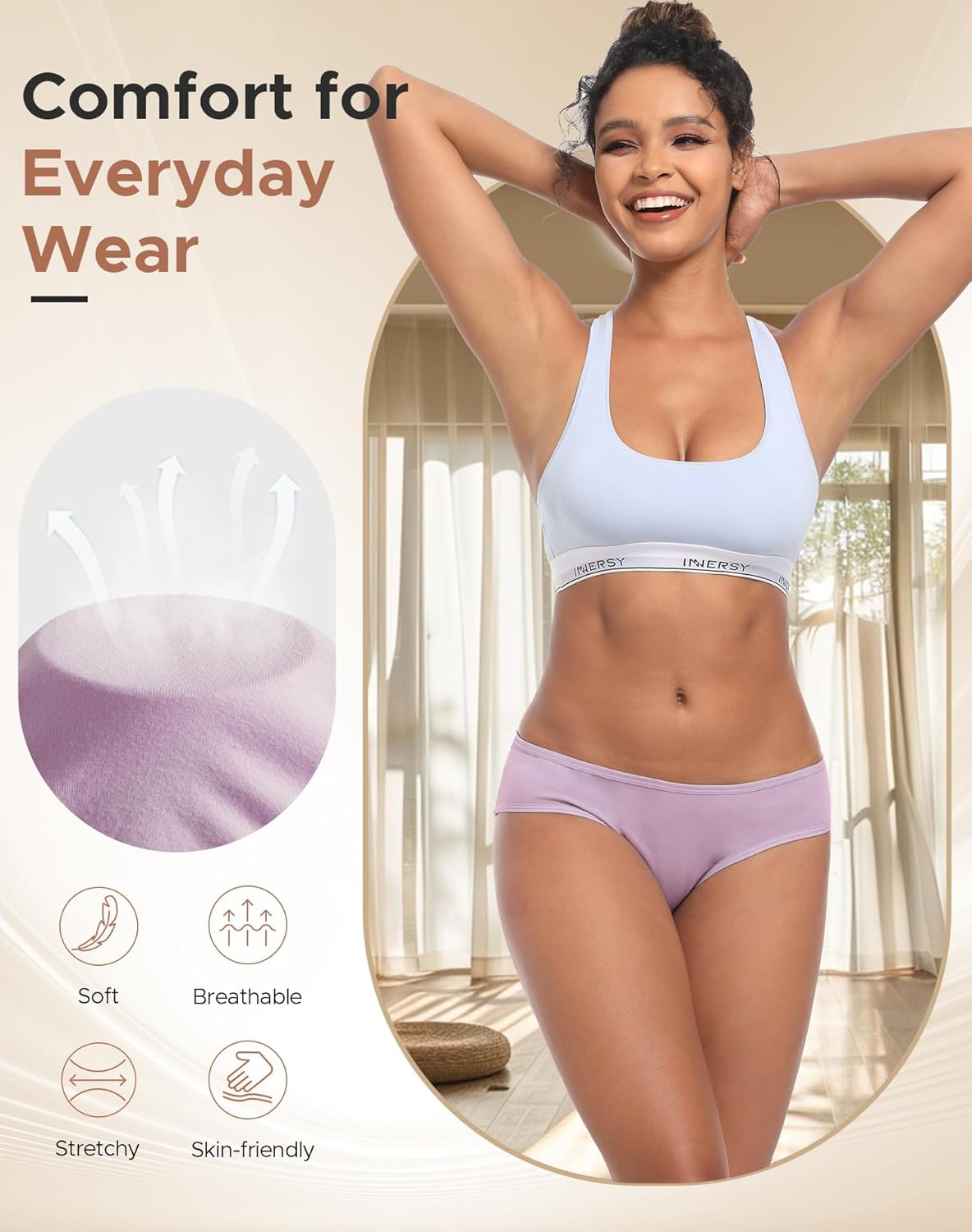 INNERSY Womens Underwear Low Rise Cotton Hipster Panties Soft Breathable Ladies Briefs 6-Pack - Image 3