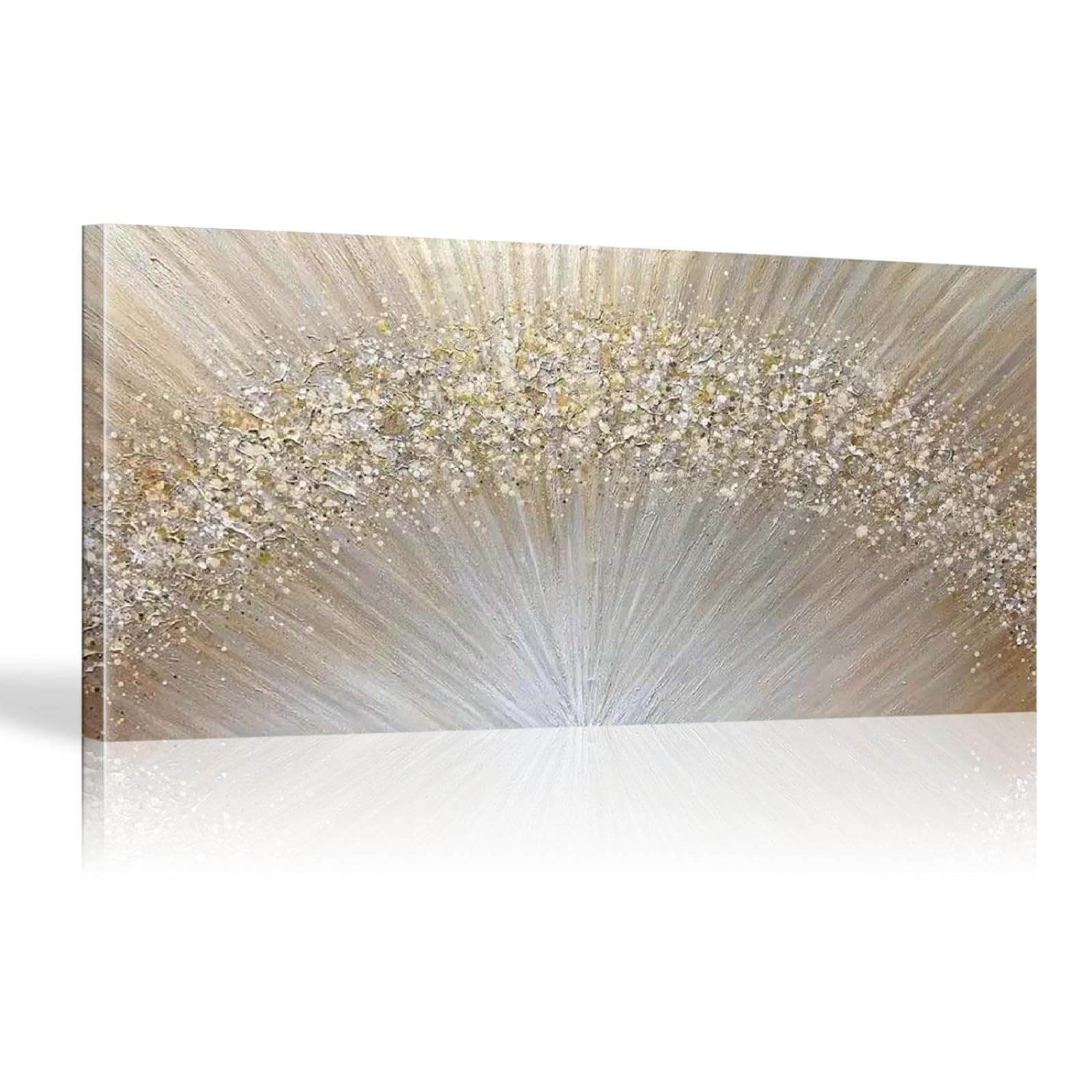 18meng Art Nordic Abstrakte Leinwand Bilder Gold Wohnzimmer Modern Luxus Sonnenaufgang Gold Kunstdruck Bilder Wandbilder Abstrakt Leinwandbild (140x70 cm, Mit Rahmen)