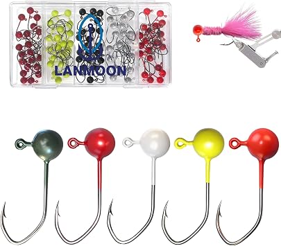 100pcs Fly Tying Jig Heads Kit, Jig Heads for Fly Fishing for Trout Crappie DIY Lure Making Kit 1/64oz 1/35oz 1/16oz