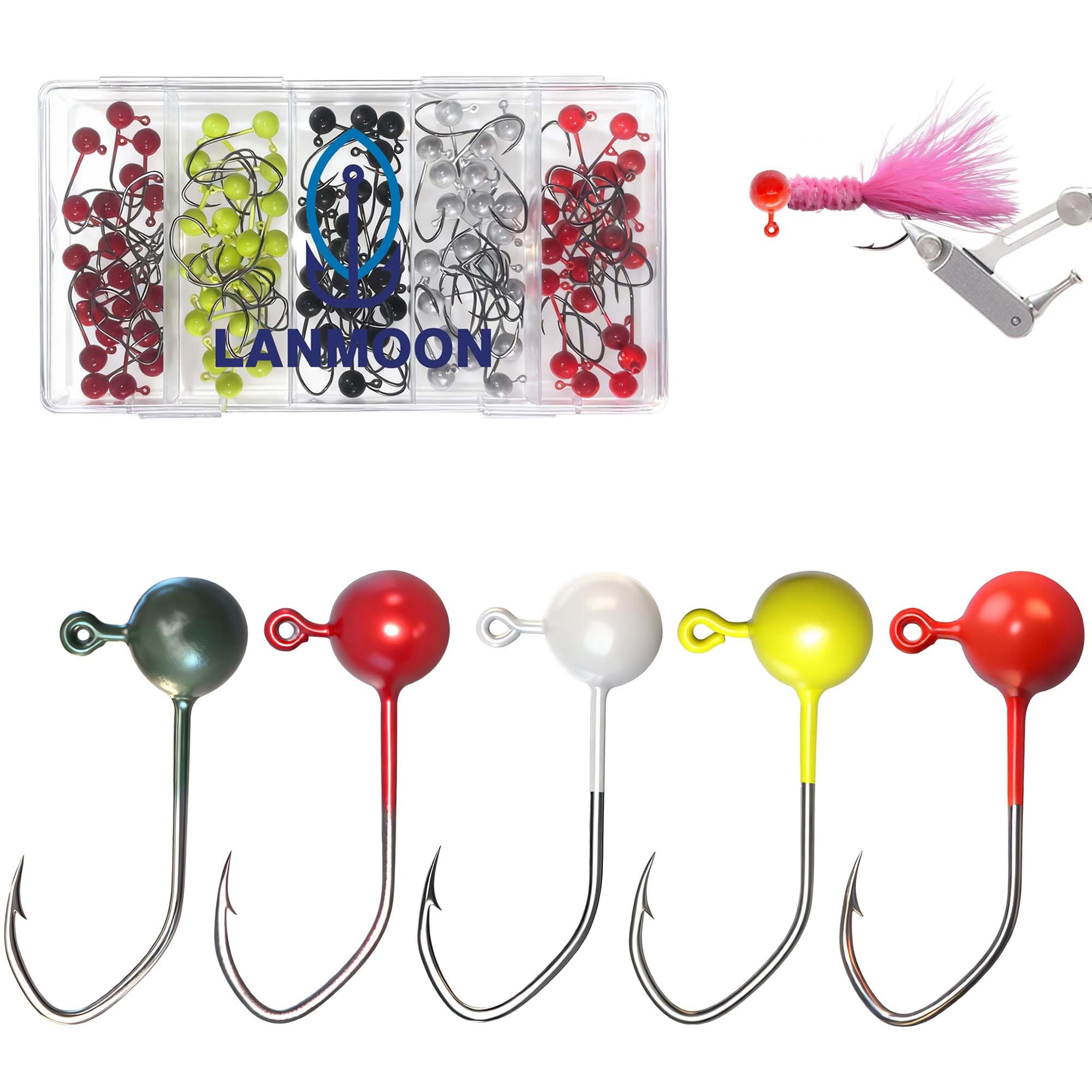 100pcs Fly Tying Jig Heads Kit, Jig Heads for Fly Fishing for Trout Crappie DIY Lure Making Kit 1/64oz 1/35oz 1/16oz