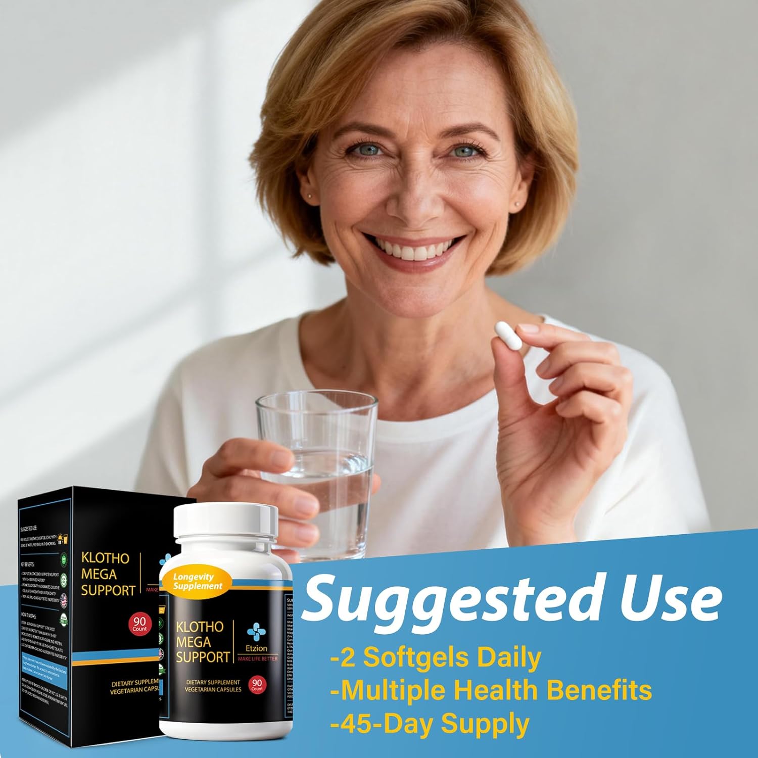 Klotho Mega Support – 15+ Advanced Factors for Longevity, Anti-Aging & Mitochondrial Support with Vitamins C, D3 & K2, Resveratrol, Curcumin, Quercetin & Omega-3, Cellular Health, 90 Capsules