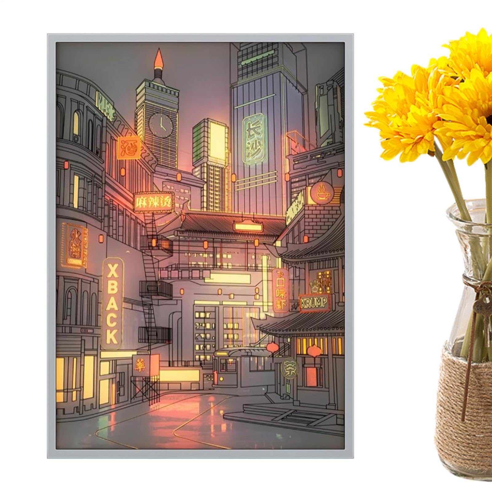 Ciudad De Pintura LED,Decoración De Pared Iluminada Con Iluminación Regulable | Decoración Del Hogar Con Arte De Pared LED Para Navidad, Año Nuevo, Pascua, Cumpleaños, Regalos De Inauguración De La Ca