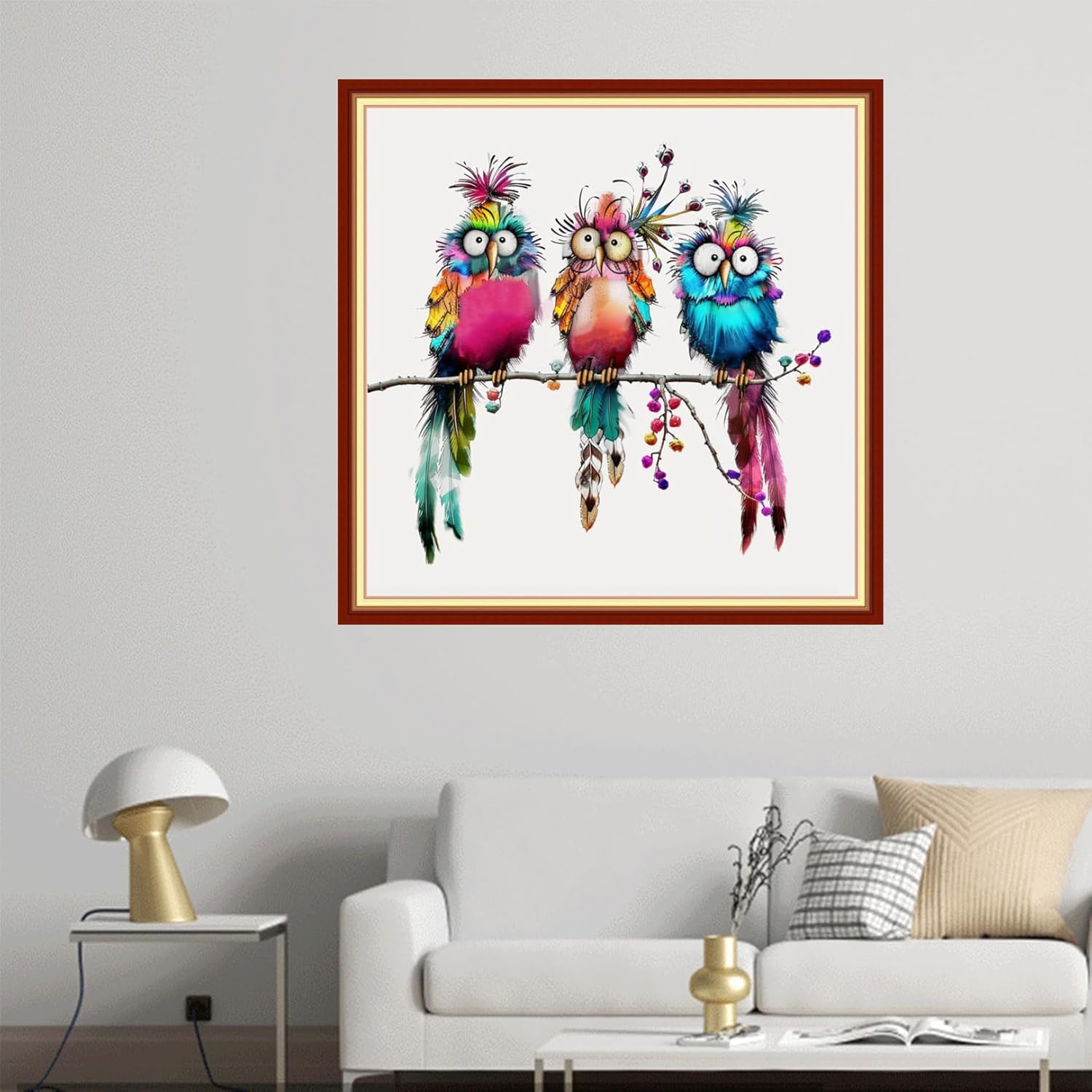 Joyhoor Cross Stitch Kits for Beginners Stamped Cross-Stitch Supplies Needlework preprint Embroidery Kits for Adults DIY Needlepoint Kit Embroidery Patterns 11CT-Three Colorful Birds 18x18 inch