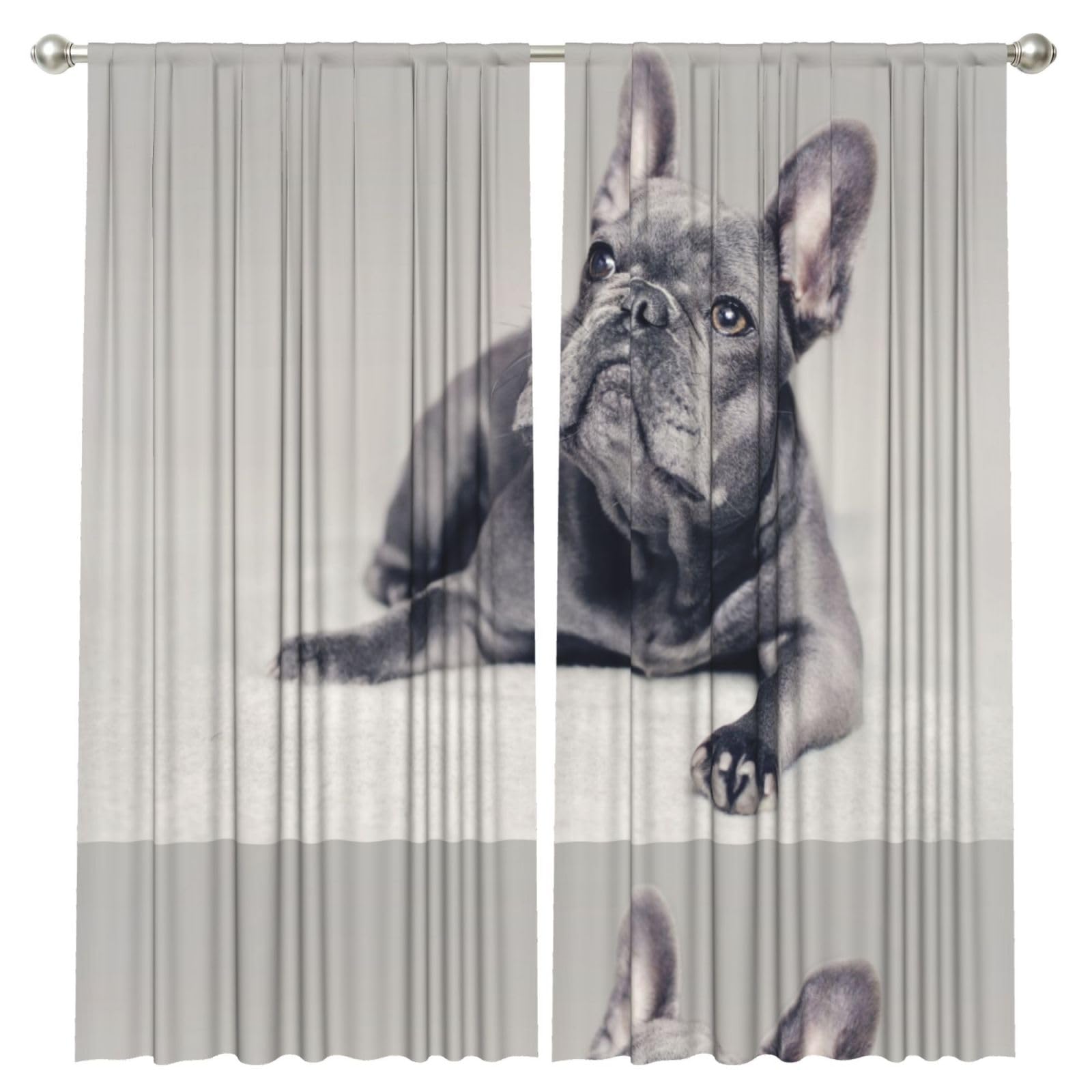 InOmak Frenchie Dog, 2 Panels Window Curtains 52 x 84 Inch Blackout Curtains for Living Room Bedroom