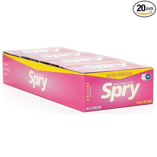 Spry Fresh Natural Xylitol Chewing Gum Dental Defense System - Aspartame-Free, Sugar-Free, Non-GMO, Gluten-Free (Bubble Gum, 10 Count Blister Cards - Pack of 20)