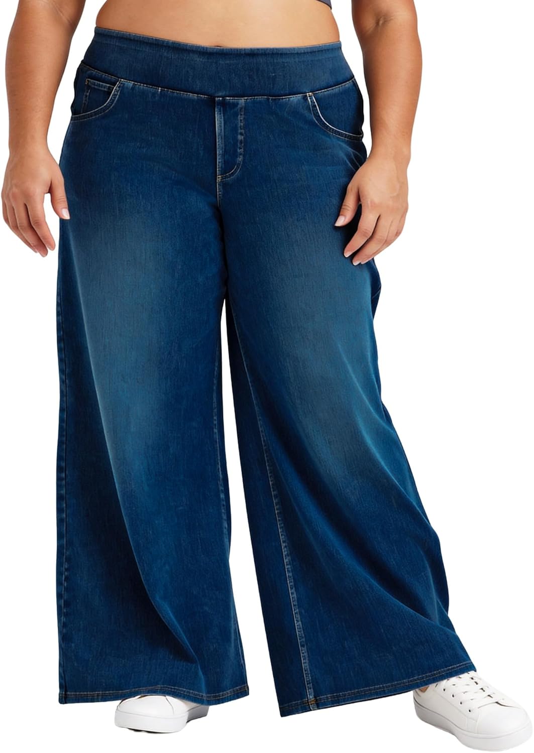 Zeronic Women's High Waisted Denim Jeans Stretchy Wide Straight Leg Tummy Control Pockets Baggy Trendy Casual Loose Fit Pants