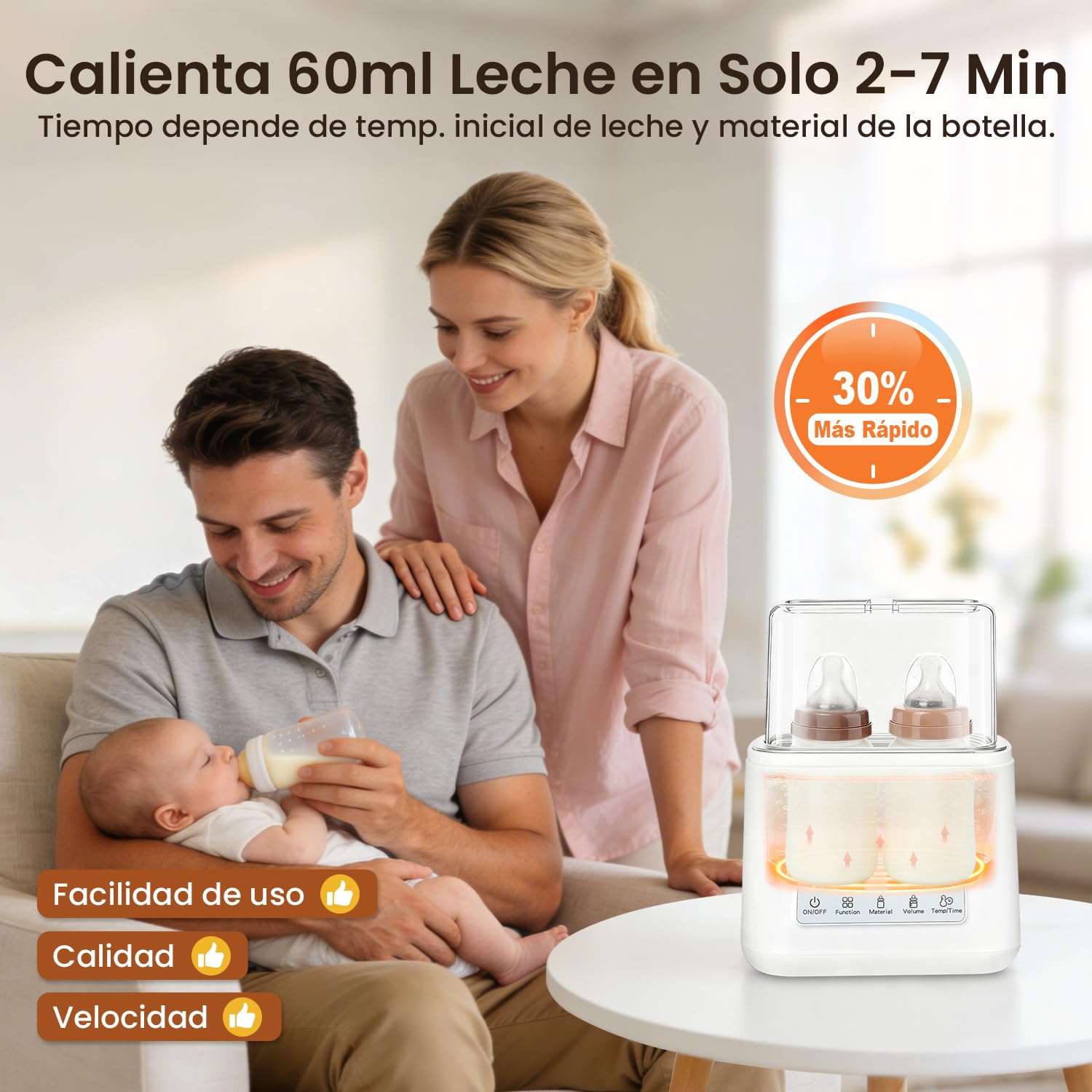 Calienta Biberones Doble, 10 en 1 Esterilizador Biberones, Calienta/Descongela Leche Materna y Purés, Control Preciso de Temperatura, con Pantalla LCD, Temporizador, Apagado Automático (Blanco)