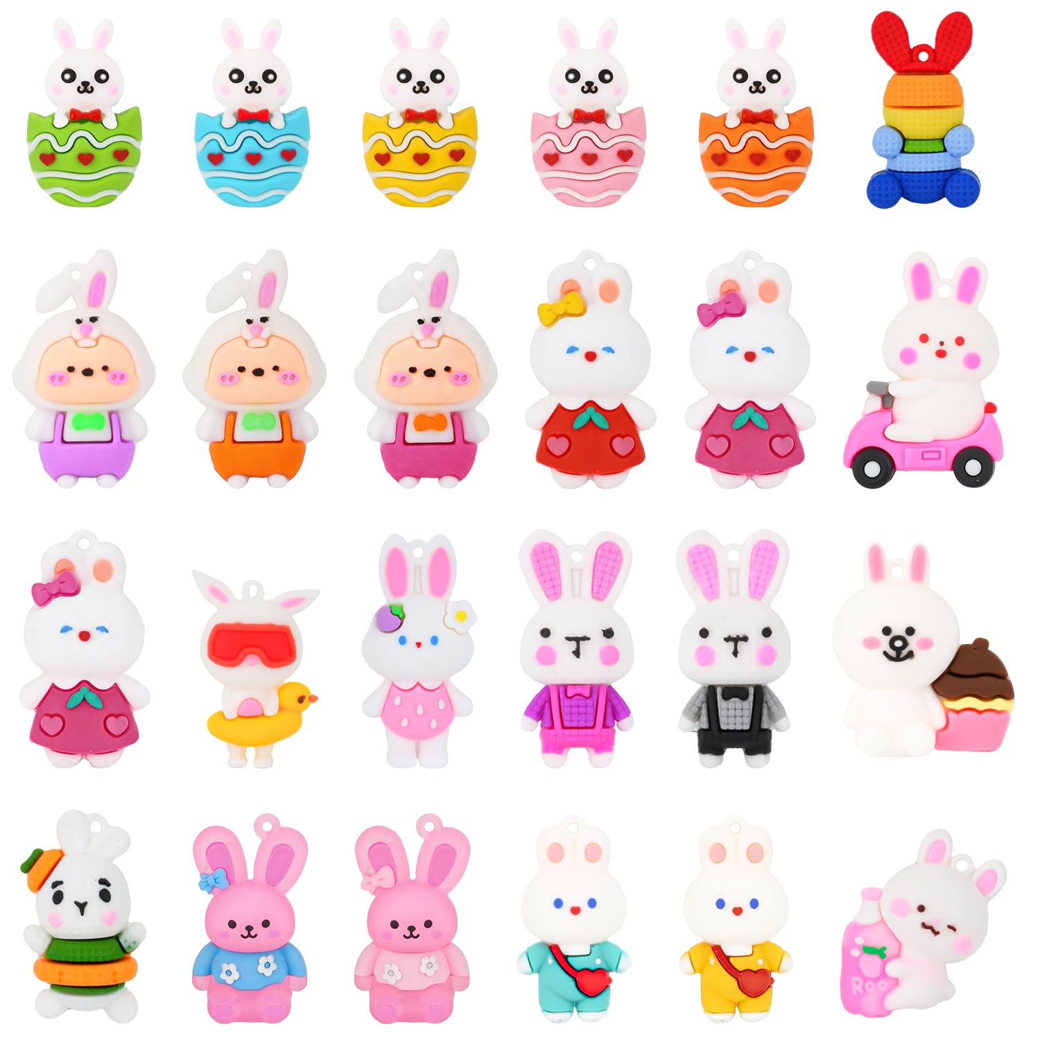 SOHLFTR 24PCS Easter Day Little Bunny Figures,Cute Cartoon Rabbits Miniature Figurines for Easter Egg Stuffers Fillers,Birthday Gifts,Party Favors and