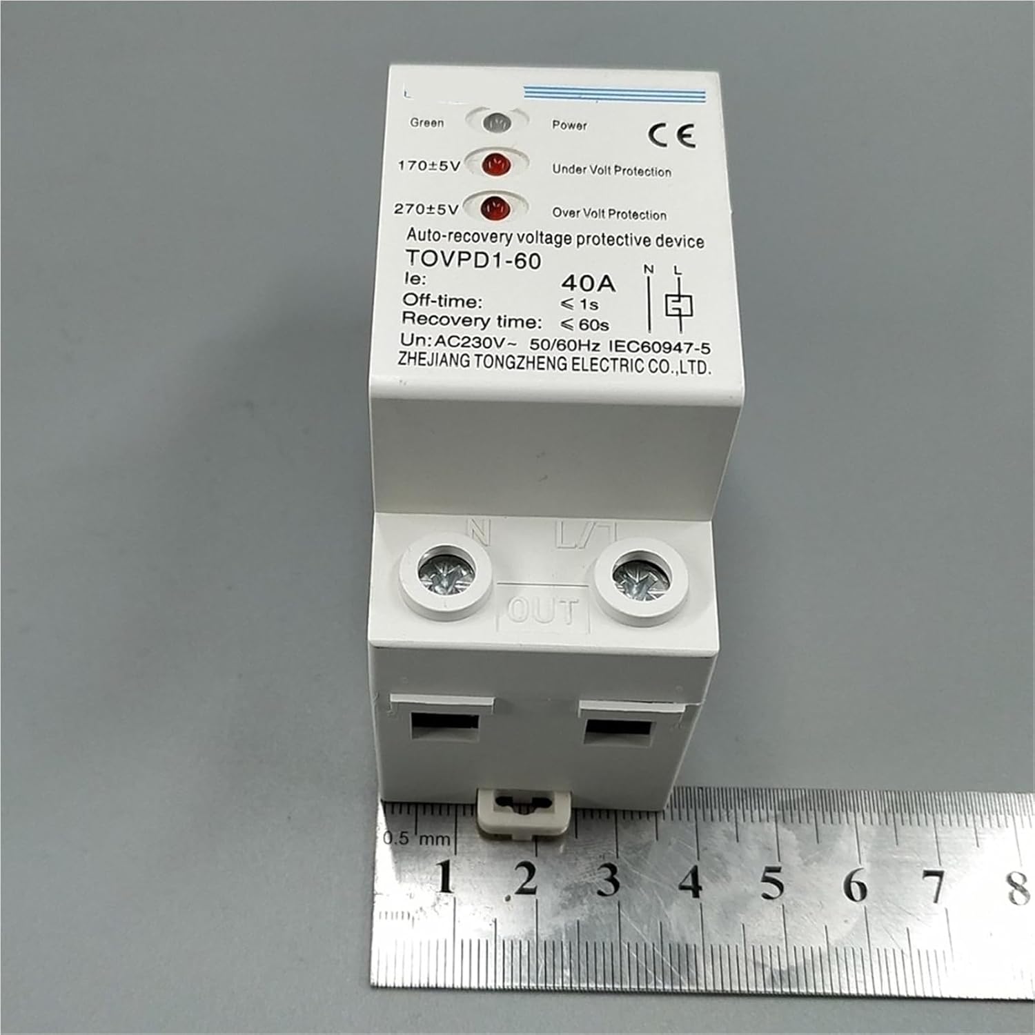 40A 230V Din Rail 3 LED Automatic Reconnect Over Voltage and Under Voltage Protective Device Protector Protection Relay 1Pcs