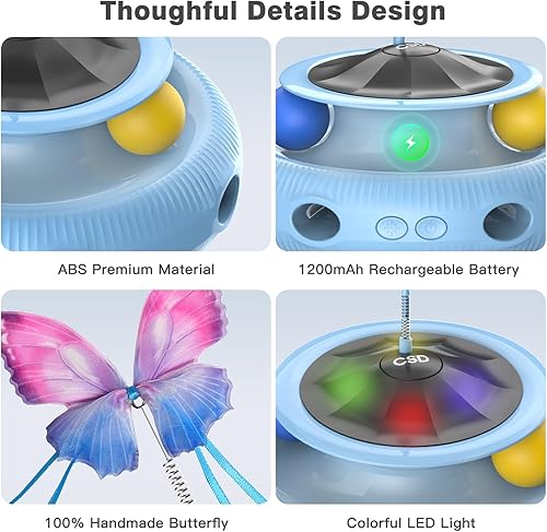 Miniatura 5 de Juguetes interactivos automáticos para gatos de interior y adultos aburridos – Juguetes para gatitos con mariposa aleteante, plumas de emboscada y