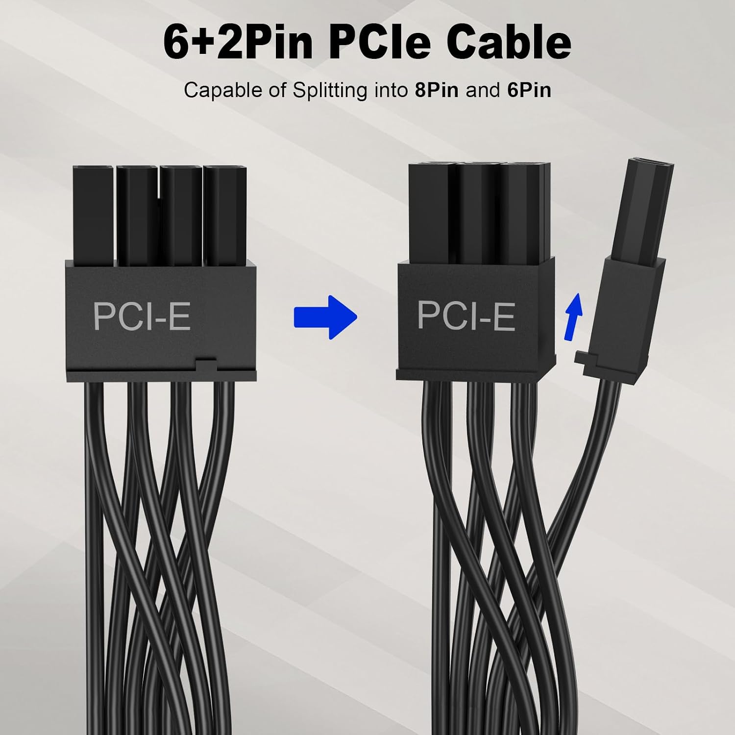 J&D PCIe Cable, Male to Male 8 Pin to 6+2 Pin GPU Power Cable, 25 Inch, Compatible with Corsair, Thermaltake, ARESGAME Modular Power Supply Units, PSU Cable for Graphics Card