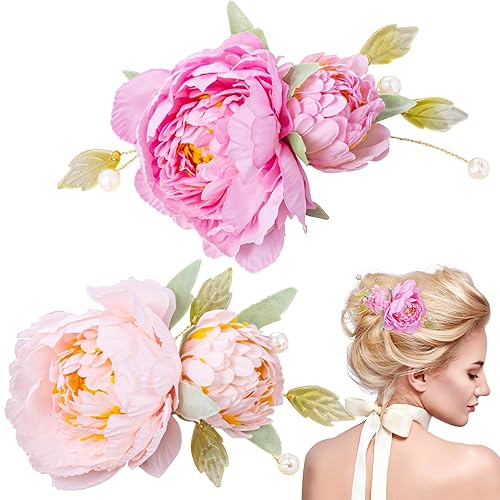 2 pinzas para el pelo de flores de seda para mujeres, broches de flores 2 en 1, pasadores para el cabello con perlas florales para mujeres y niñas,