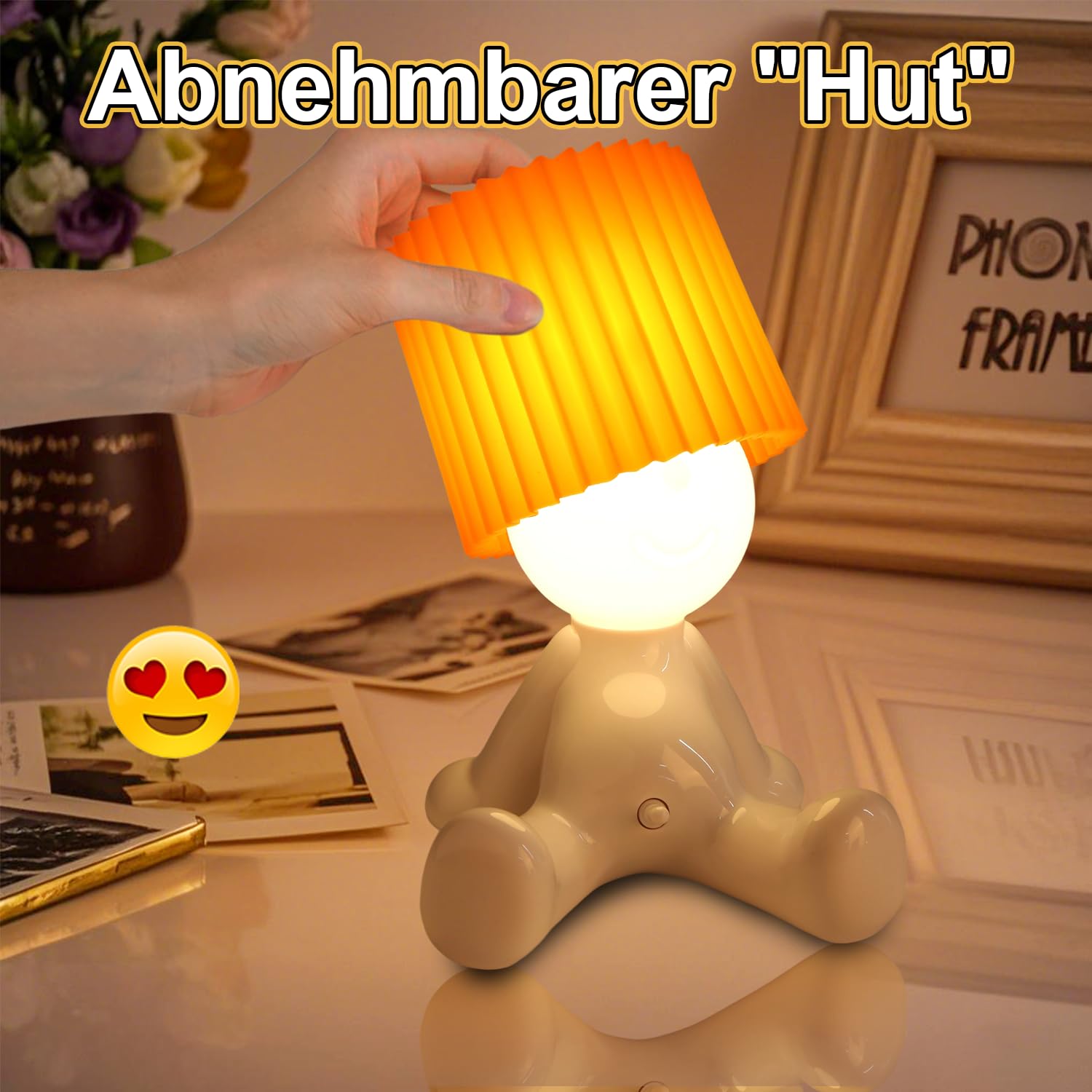 Umikk Lustiges LED Tischleuchte, Lampen Larry, USB-Ladefunktion (Orange) | Kreative A Little Shy Man Nachttischlampe, Lampe Mann für Schlafzimmer, Schreibtisch, Wohnzimmer Deko & Lustige Geschenke